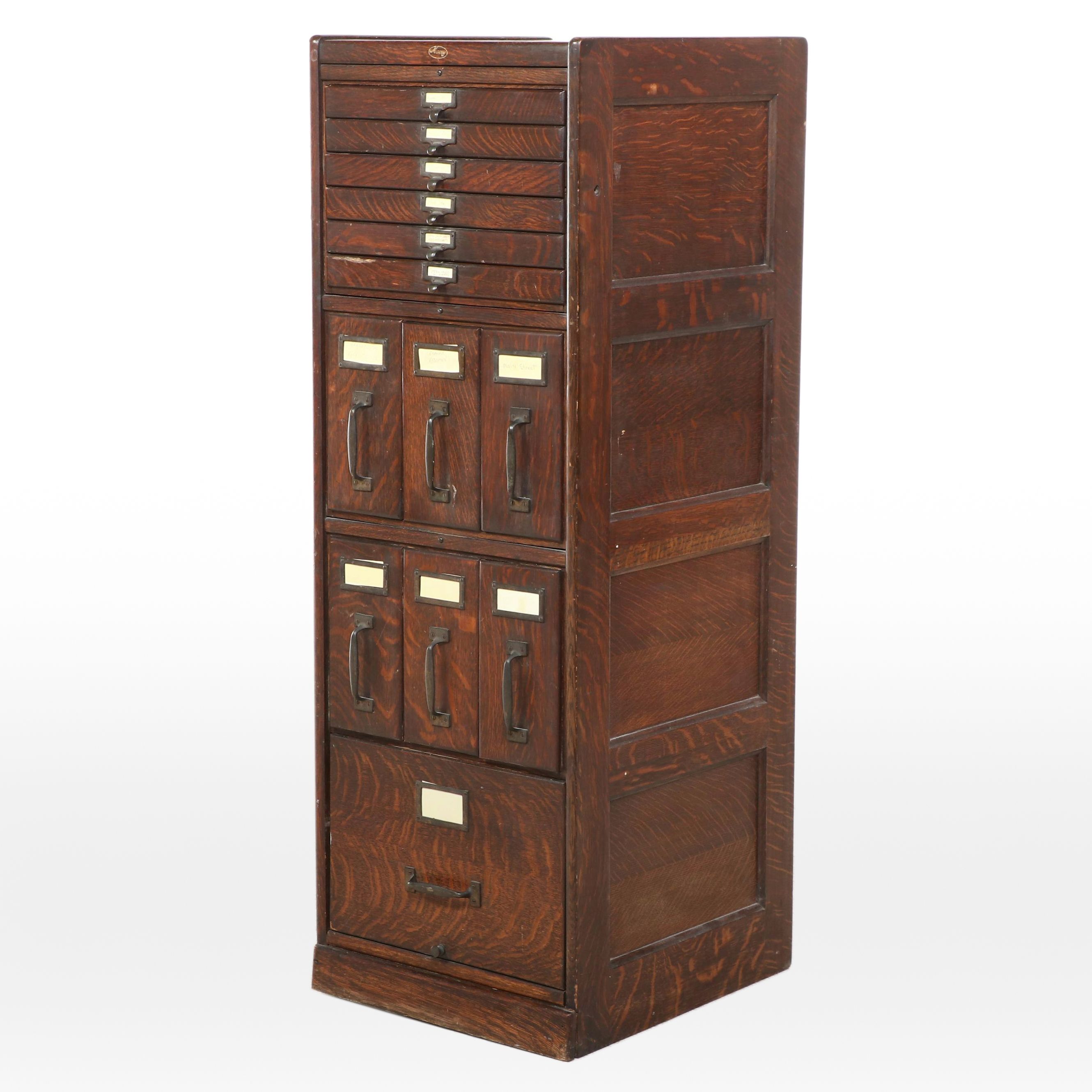 Macey Quarter Sawn Oak File Cabinet, Early 20th Century