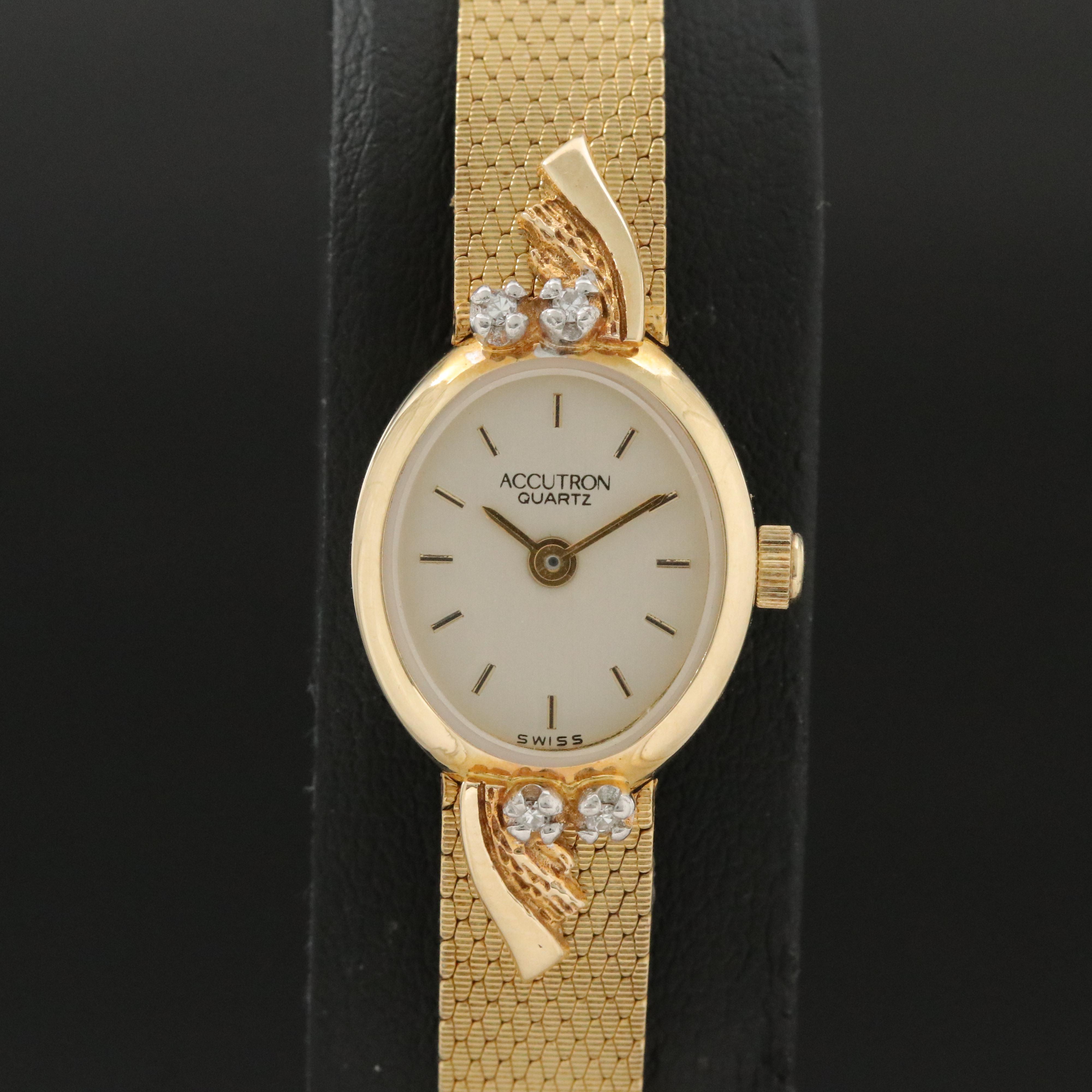 Bulova Accutron Quartz 14K and Diamond Case Watch