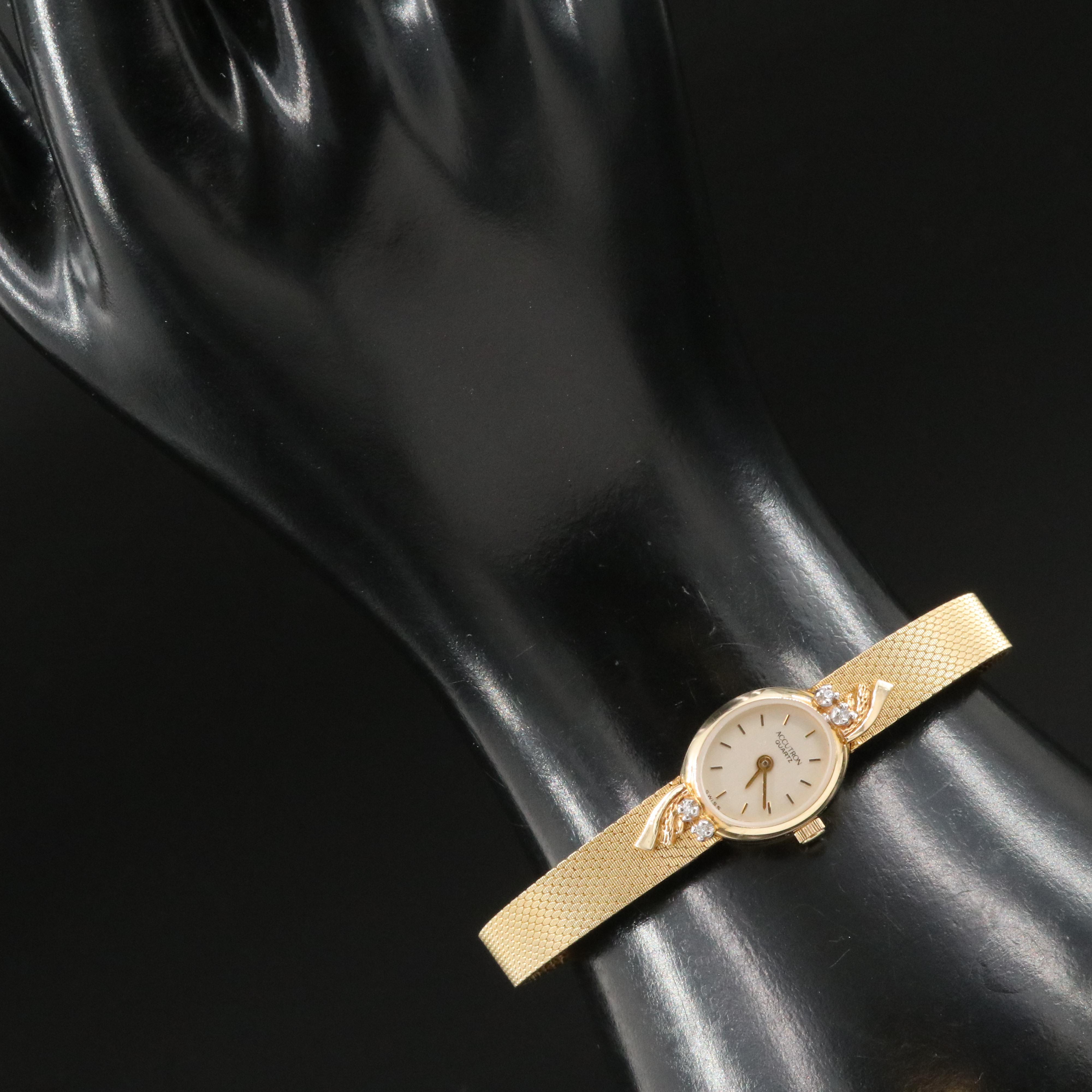 Bulova Accutron Quartz 14K and Diamond Case Watch