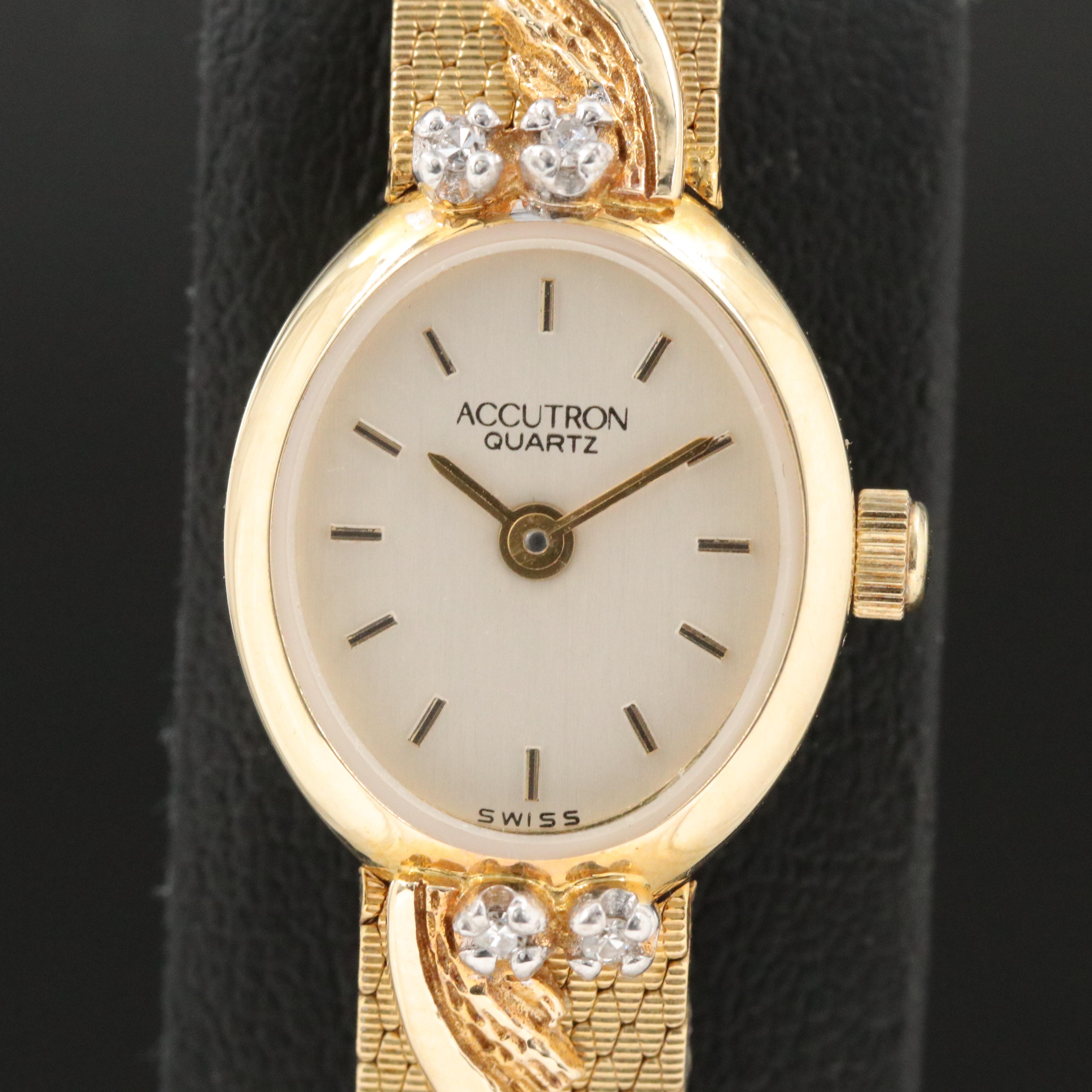 Bulova Accutron Quartz 14K and Diamond Case Watch