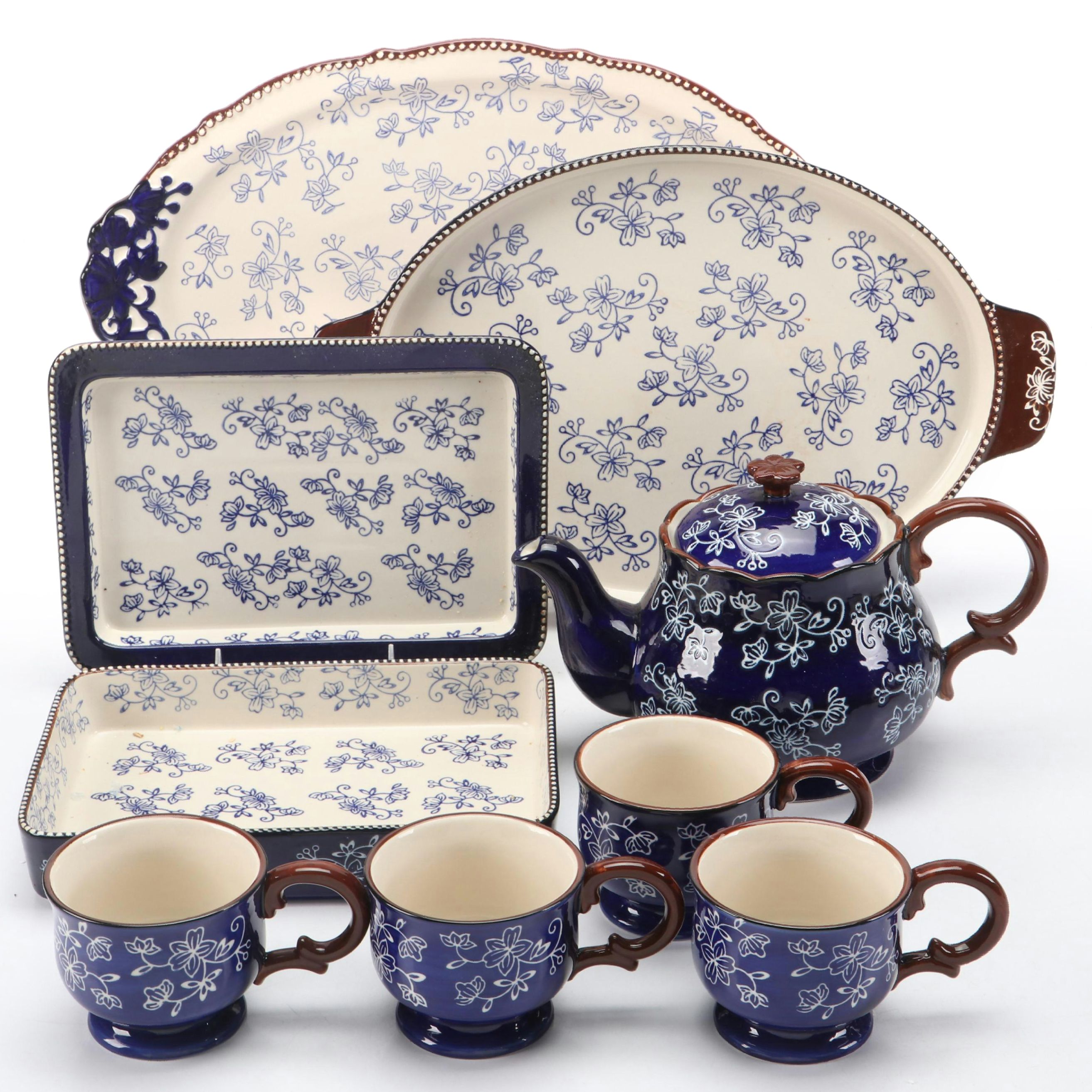Temptations "Floral Lace" Tea Set and Serving Pieces