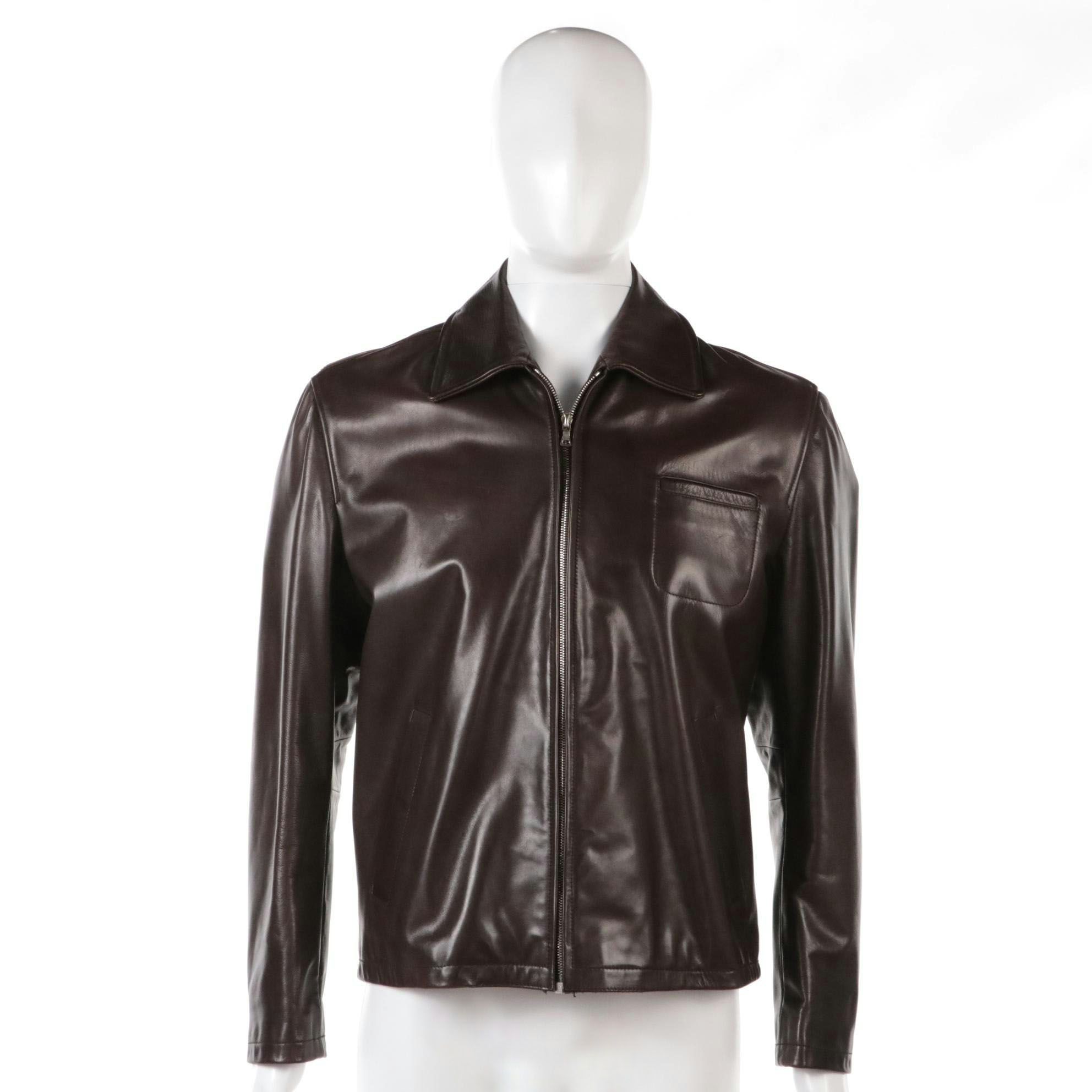 Men's Prada Brown Leather Zip Jacket