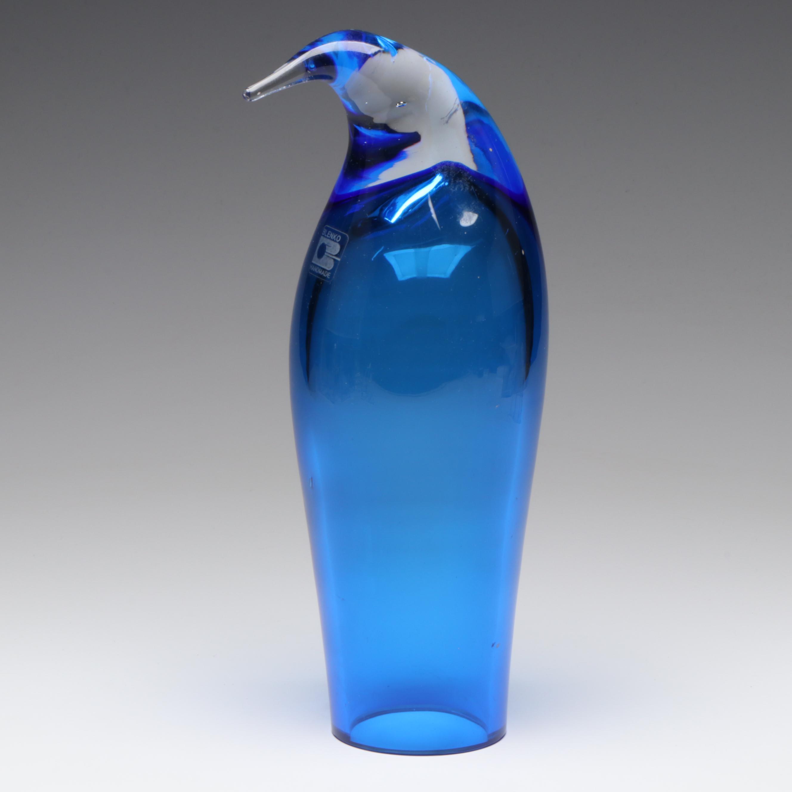Blenko Handmade Clear to Blue Gradient Art Glass Penguin