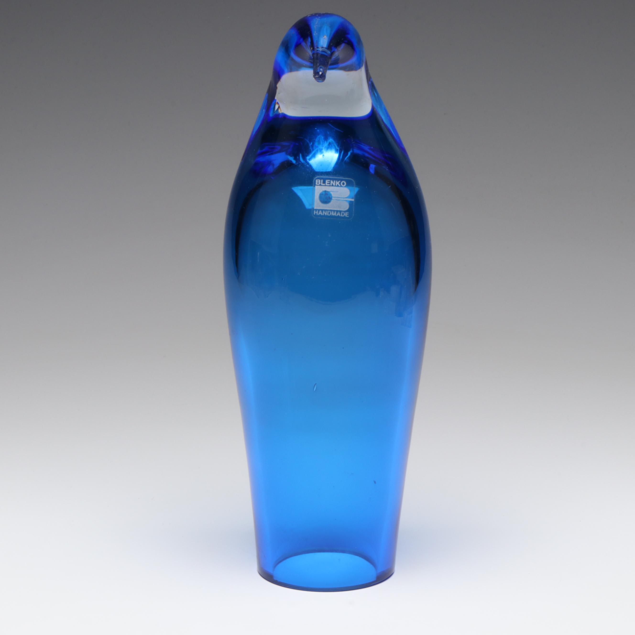 Blenko Handmade Clear to Blue Gradient Art Glass Penguin