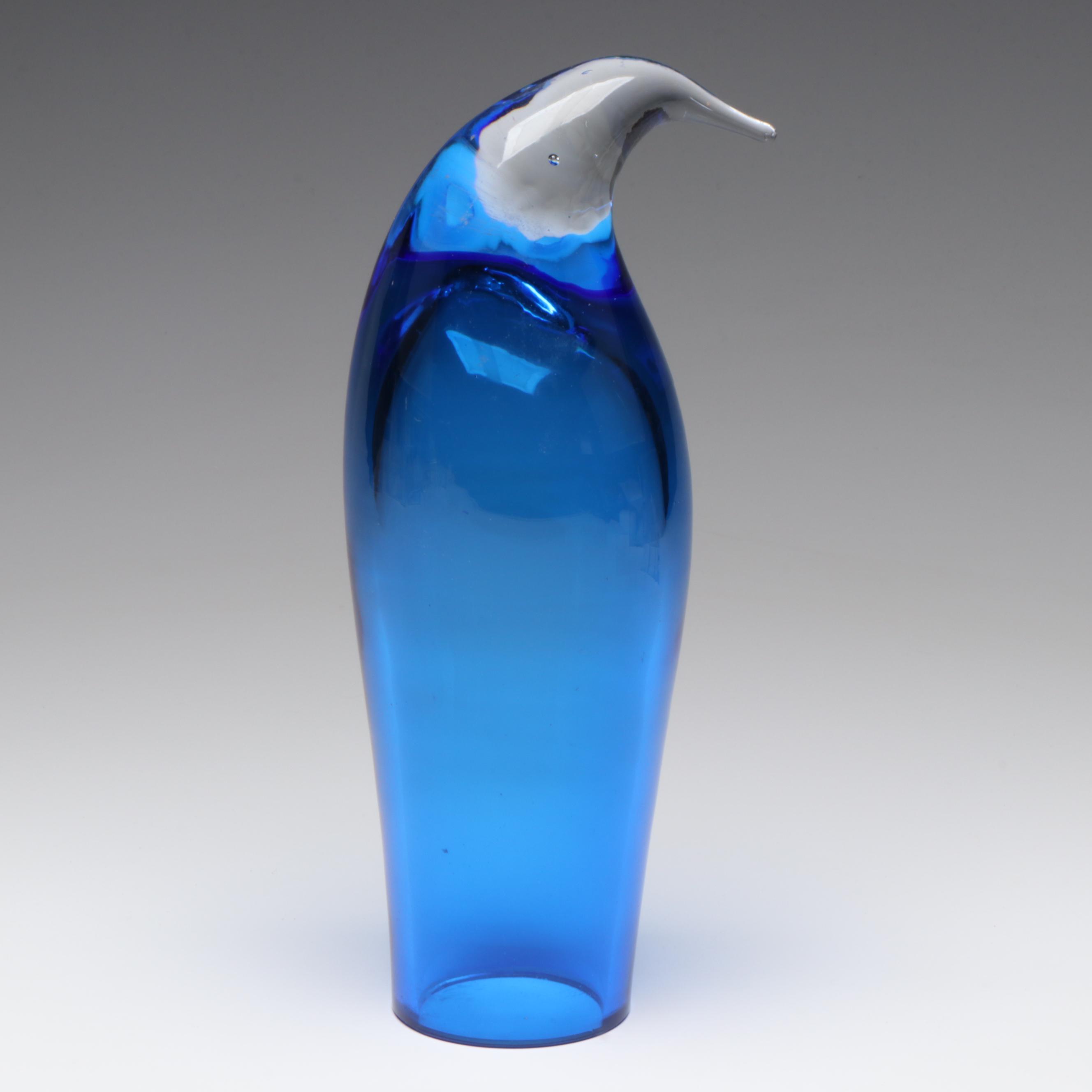 Blenko Handmade Clear to Blue Gradient Art Glass Penguin