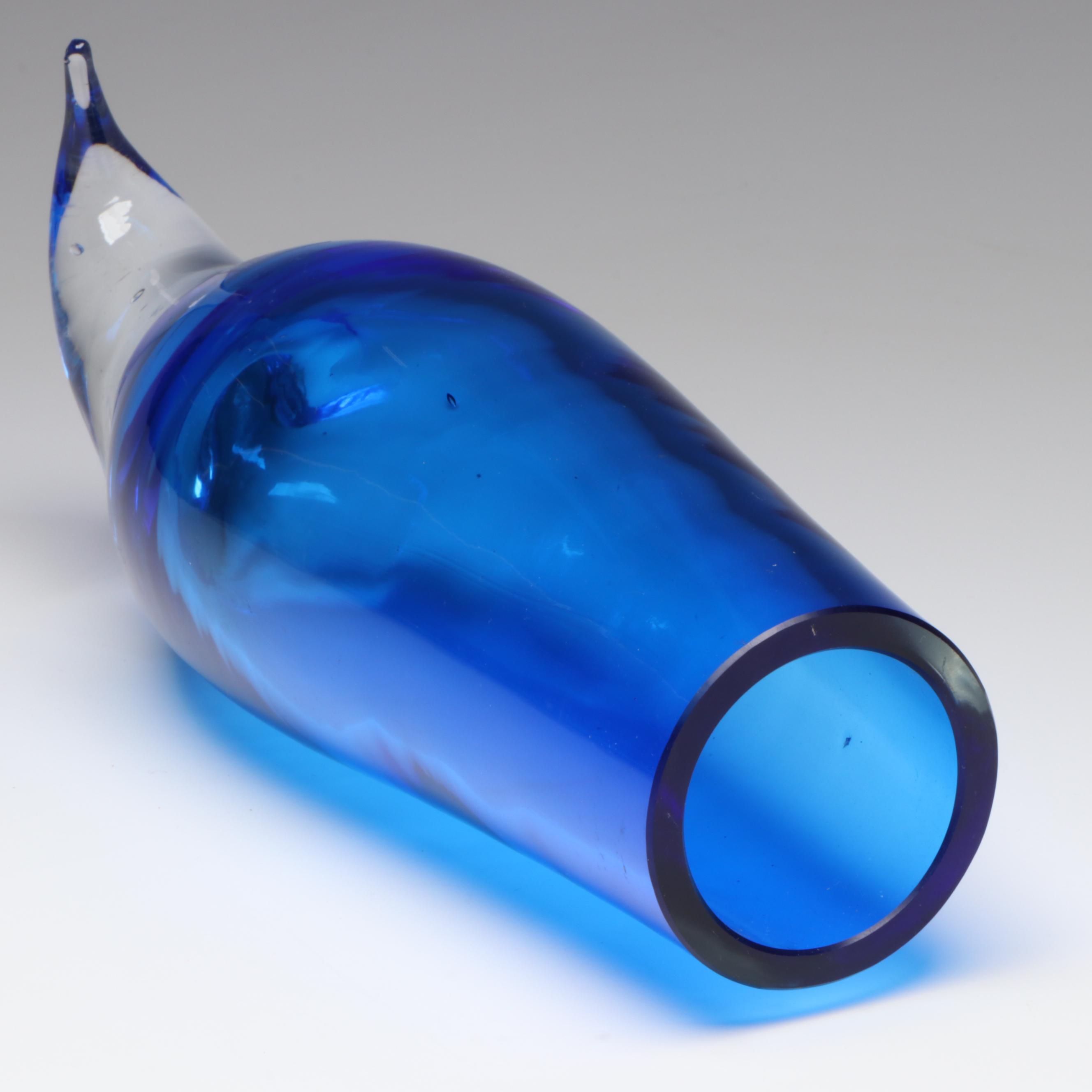 Blenko Handmade Clear to Blue Gradient Art Glass Penguin