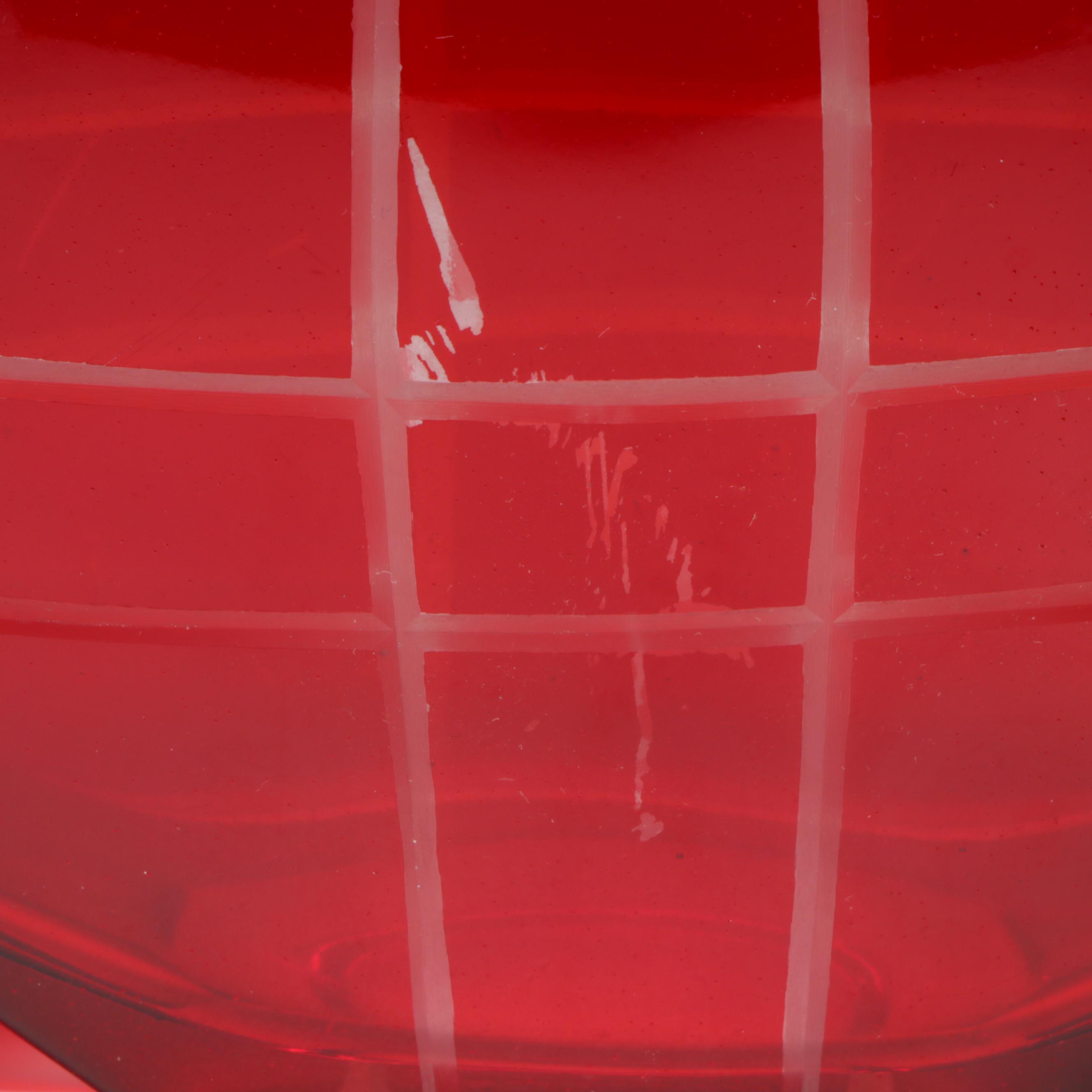 Blenko Water Bottle with Other Ruby Etched to Clear Vase