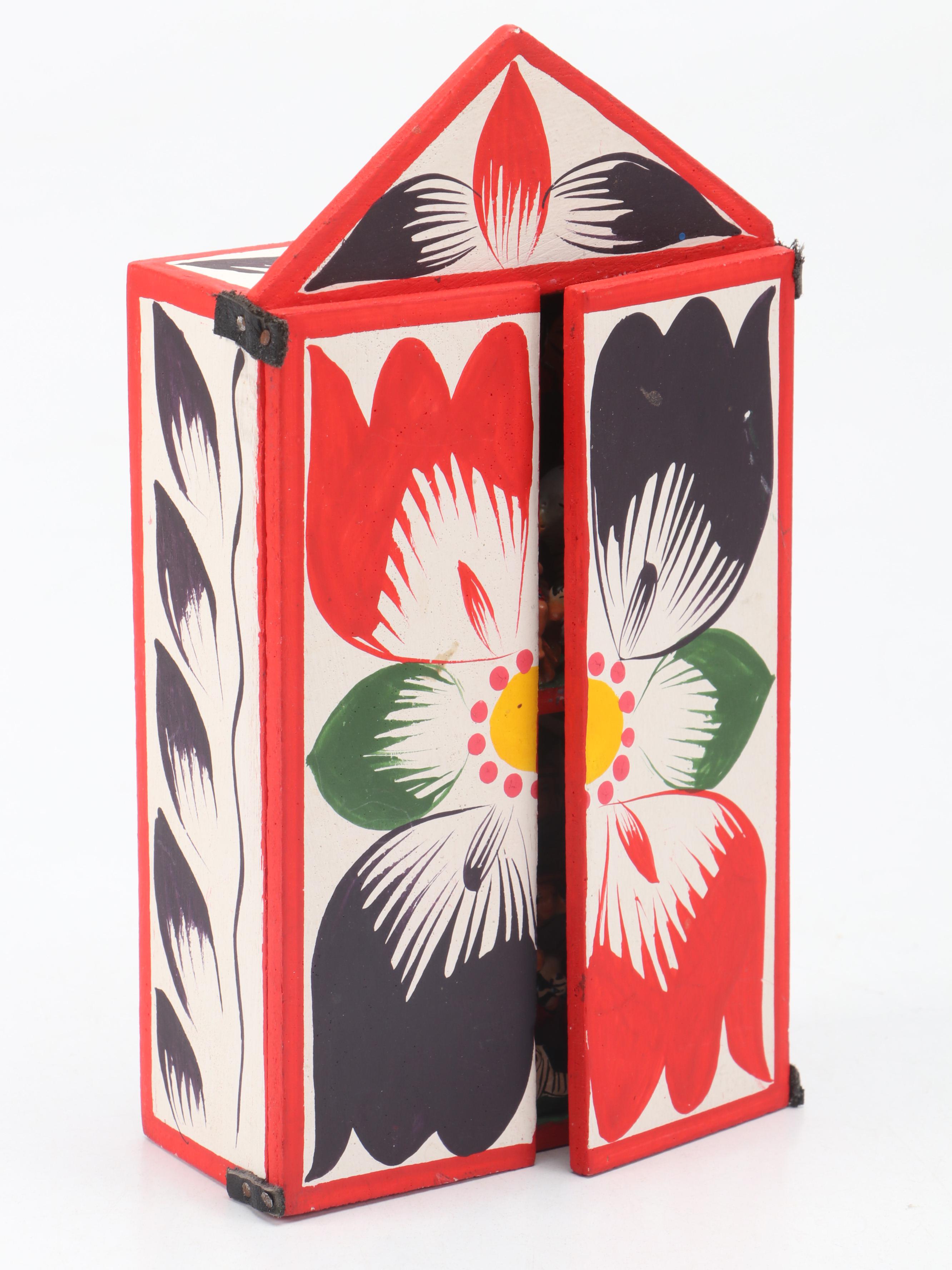 Peruvian Retablo Nativity with Ceramic Nativity Votive