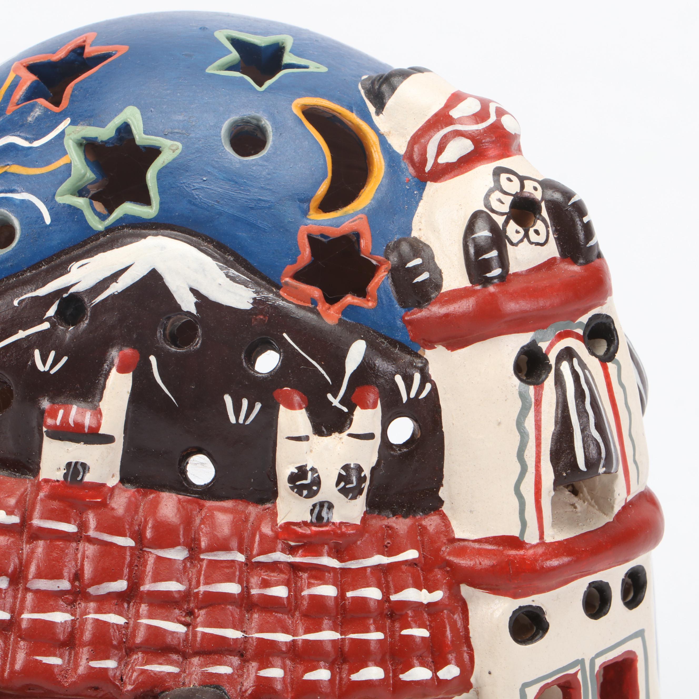 Peruvian Retablo Nativity with Ceramic Nativity Votive