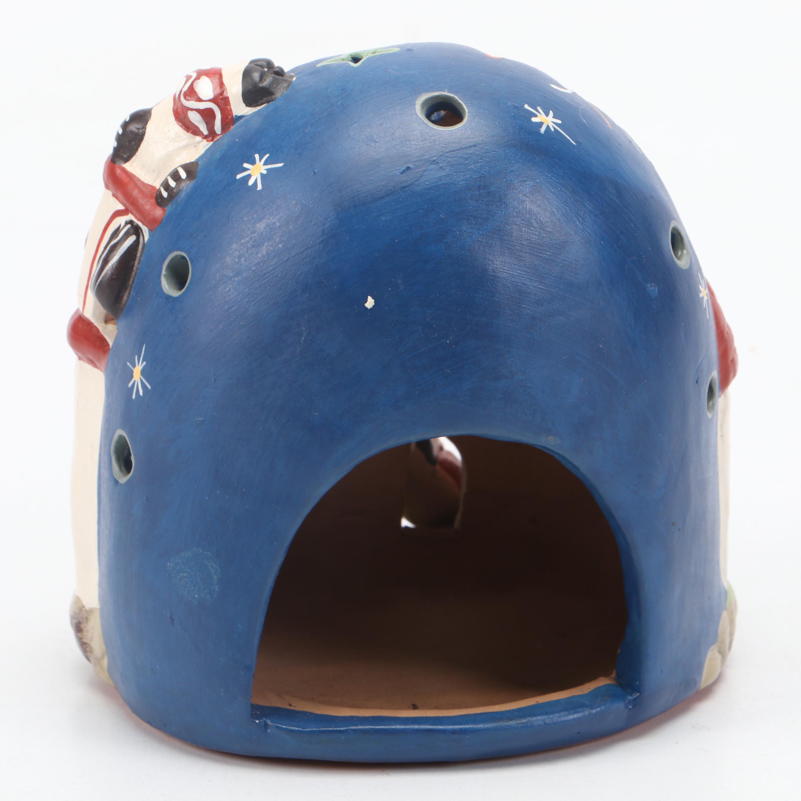 Peruvian Retablo Nativity with Ceramic Nativity Votive