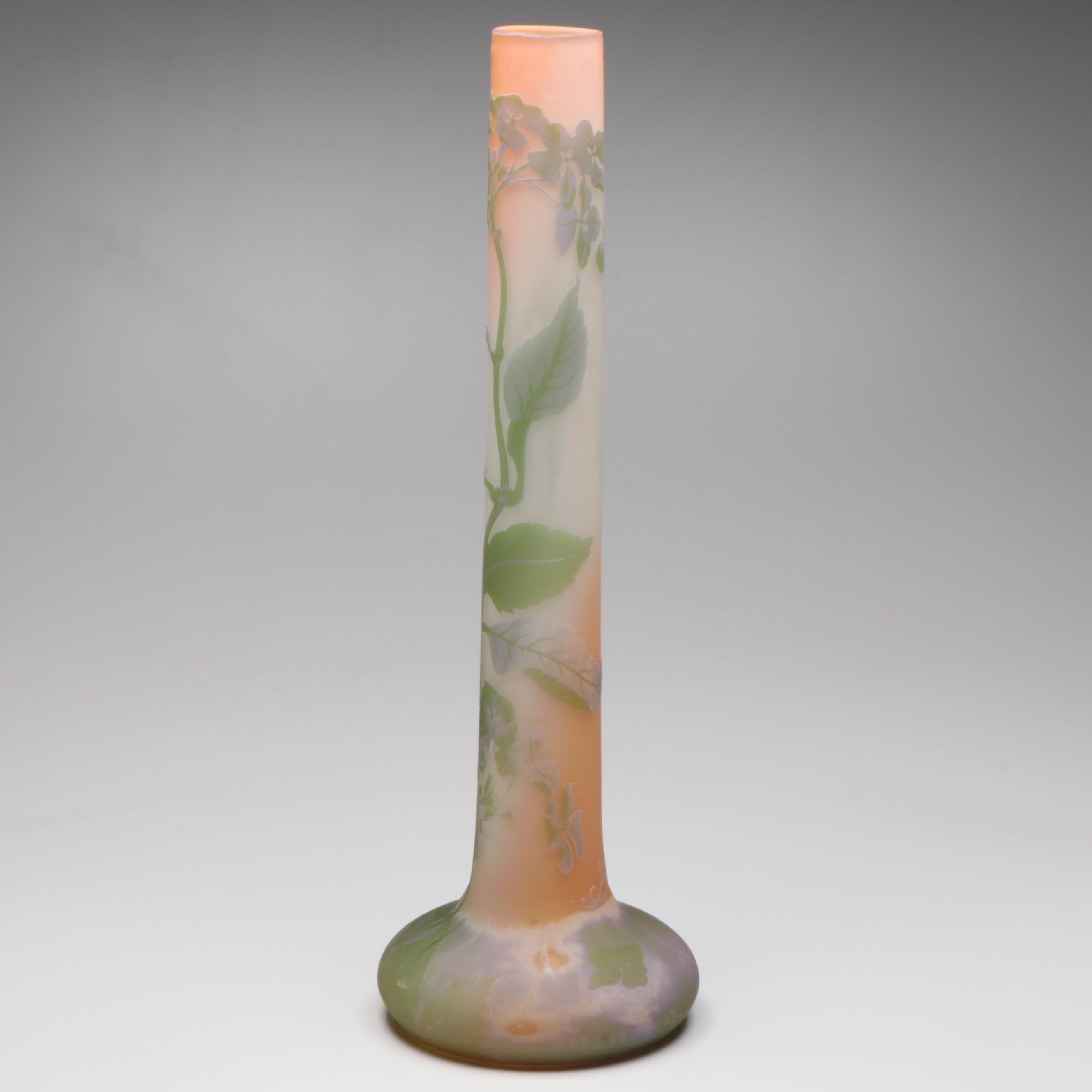 Émile Gallé Hydrangea Cameo Glass Vase, Early 20th Century