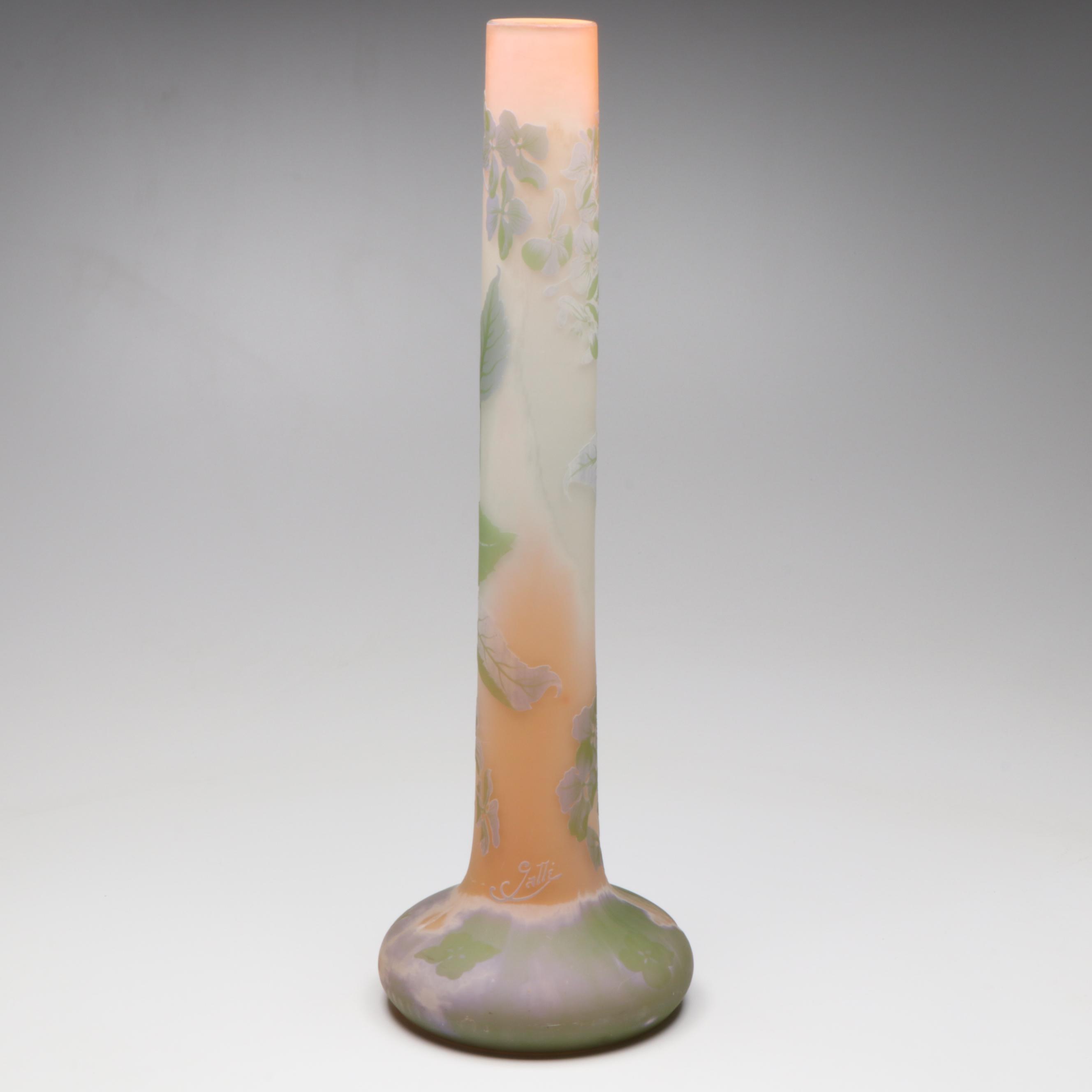 Émile Gallé Hydrangea Cameo Glass Vase, Early 20th Century