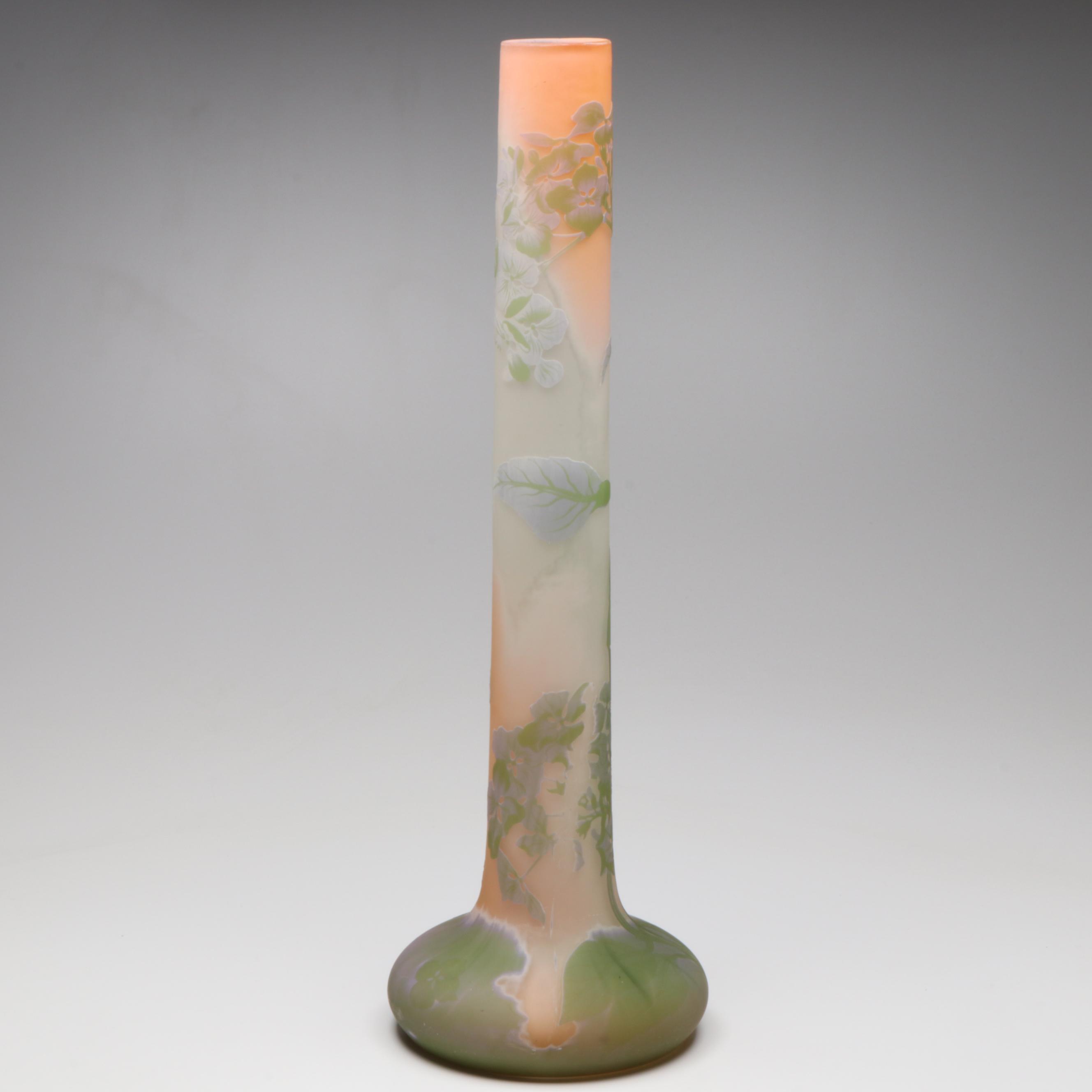 Émile Gallé Hydrangea Cameo Glass Vase, Early 20th Century