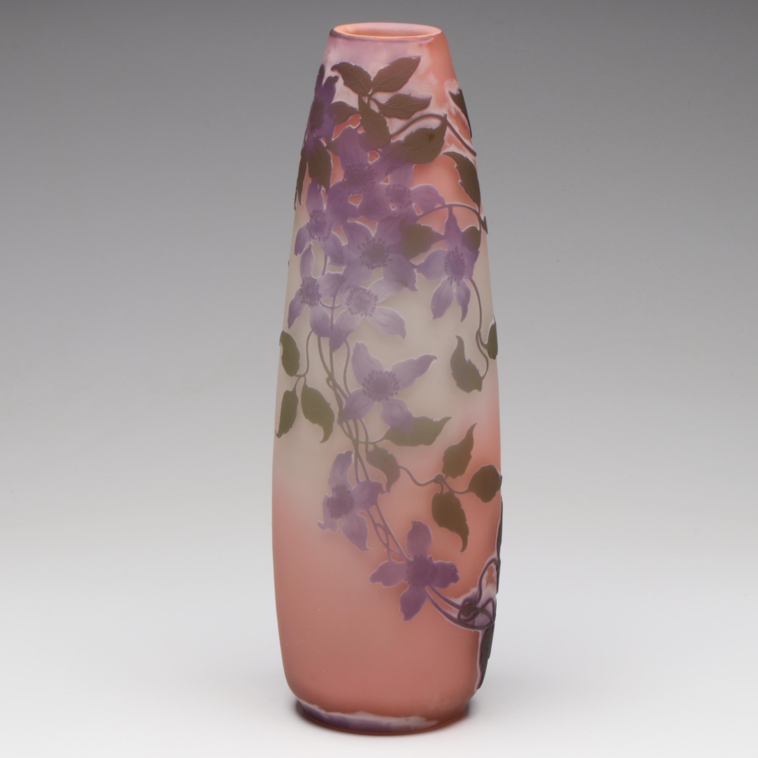 Émile Gallé Wisteria Cameo Glass Vase, Early 20th Century