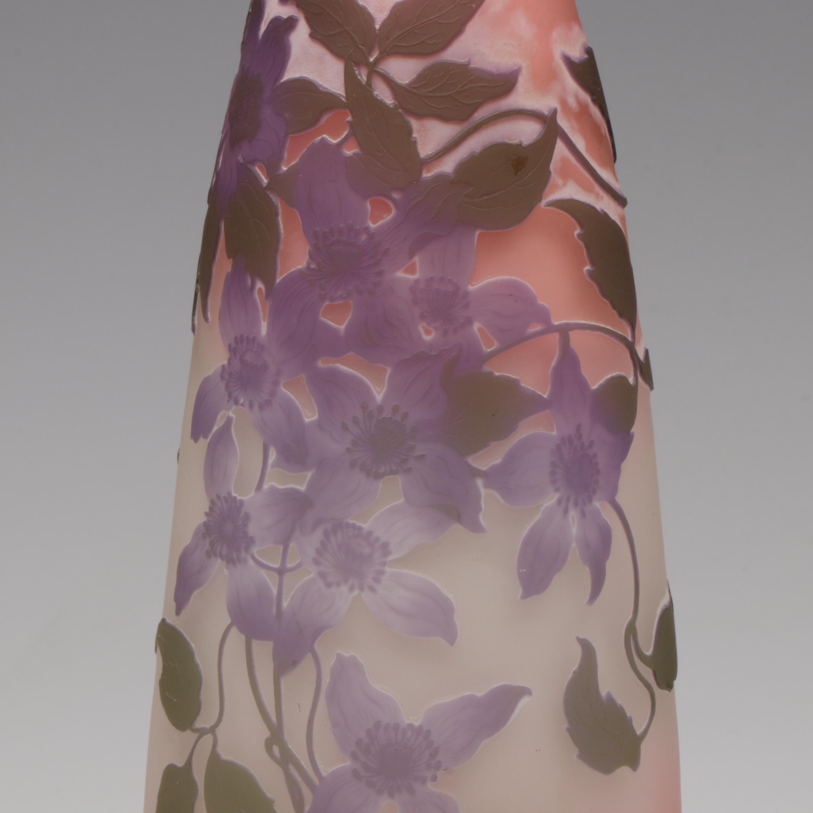Émile Gallé Wisteria Cameo Glass Vase, Early 20th Century