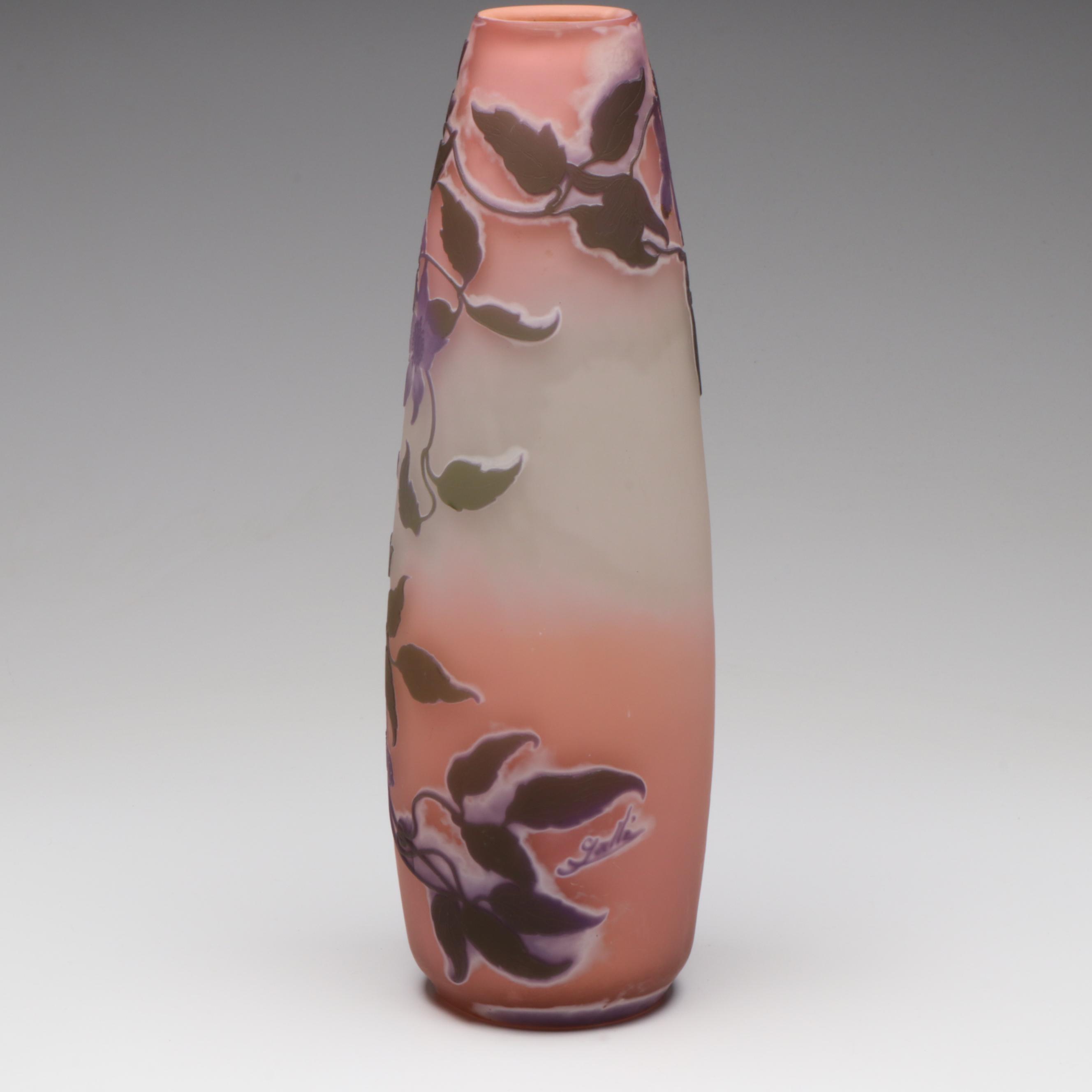 Émile Gallé Wisteria Cameo Glass Vase, Early 20th Century