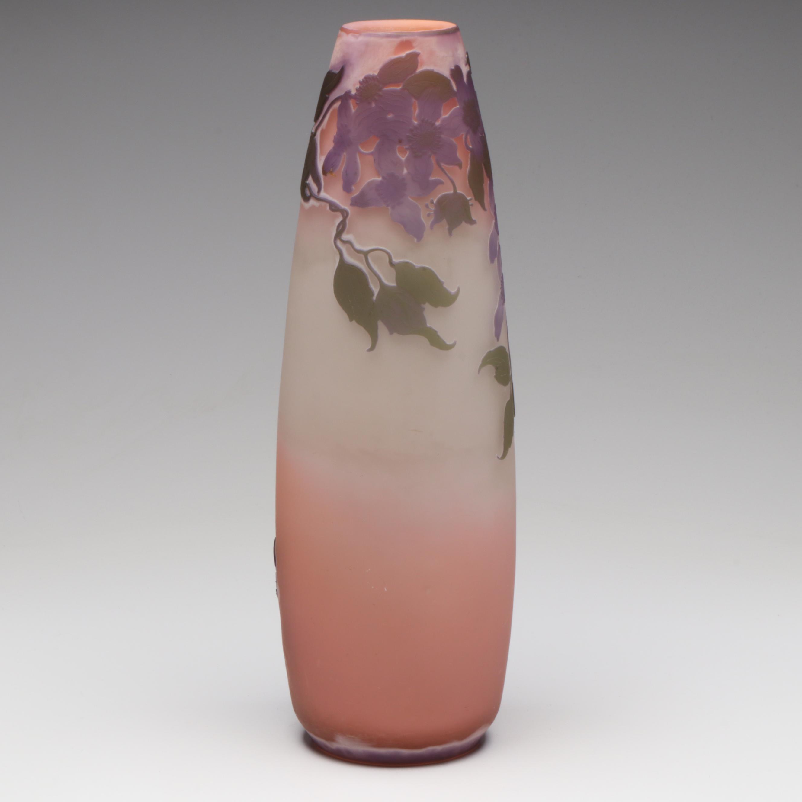 Émile Gallé Wisteria Cameo Glass Vase, Early 20th Century