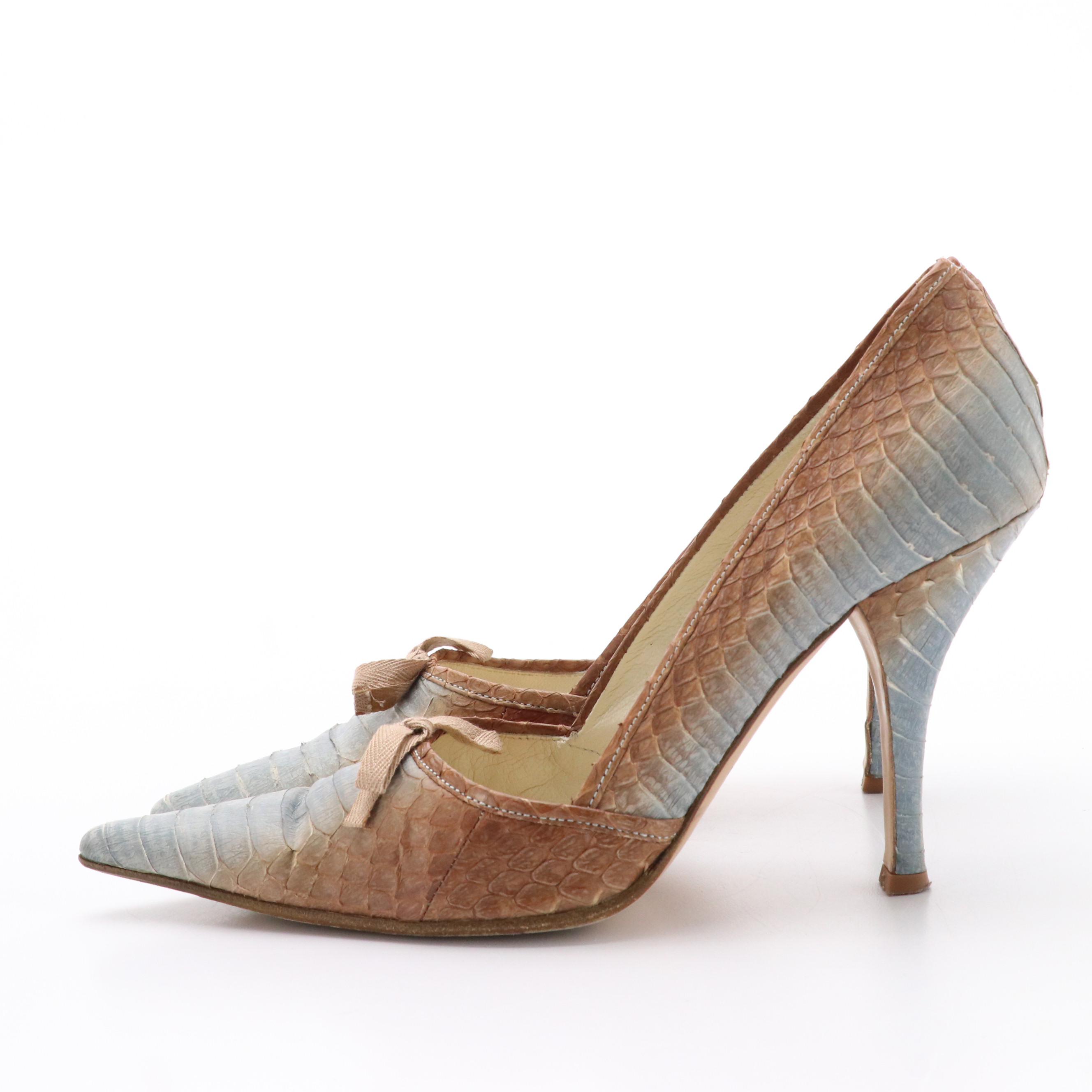 Prada Bicolor Ombré Pyton Snakeskin Pointy Toe Bow Pumps