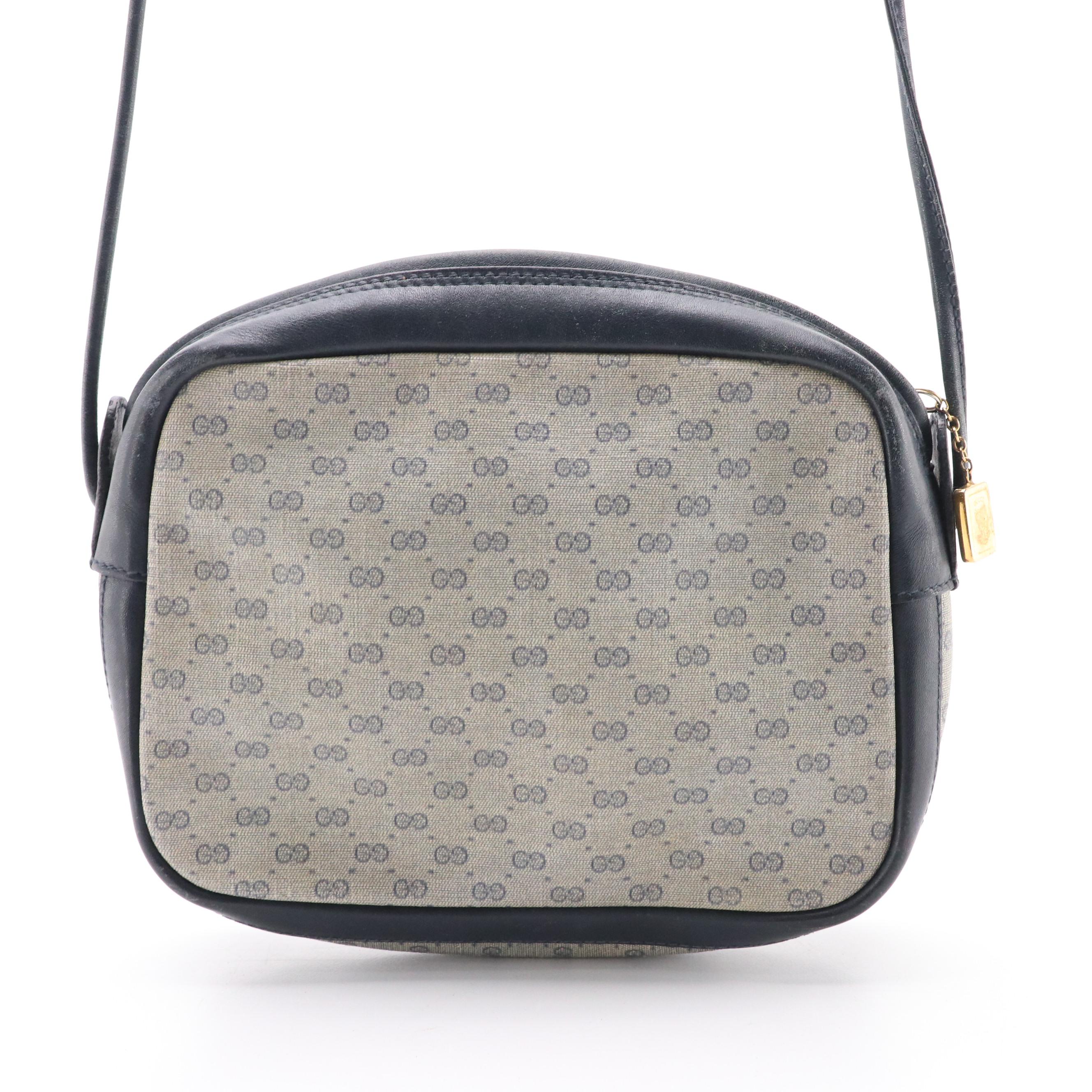Gucci Vintage Zippered Crossbody Bag in Micro GG Supreme Canvas and Navy Leather