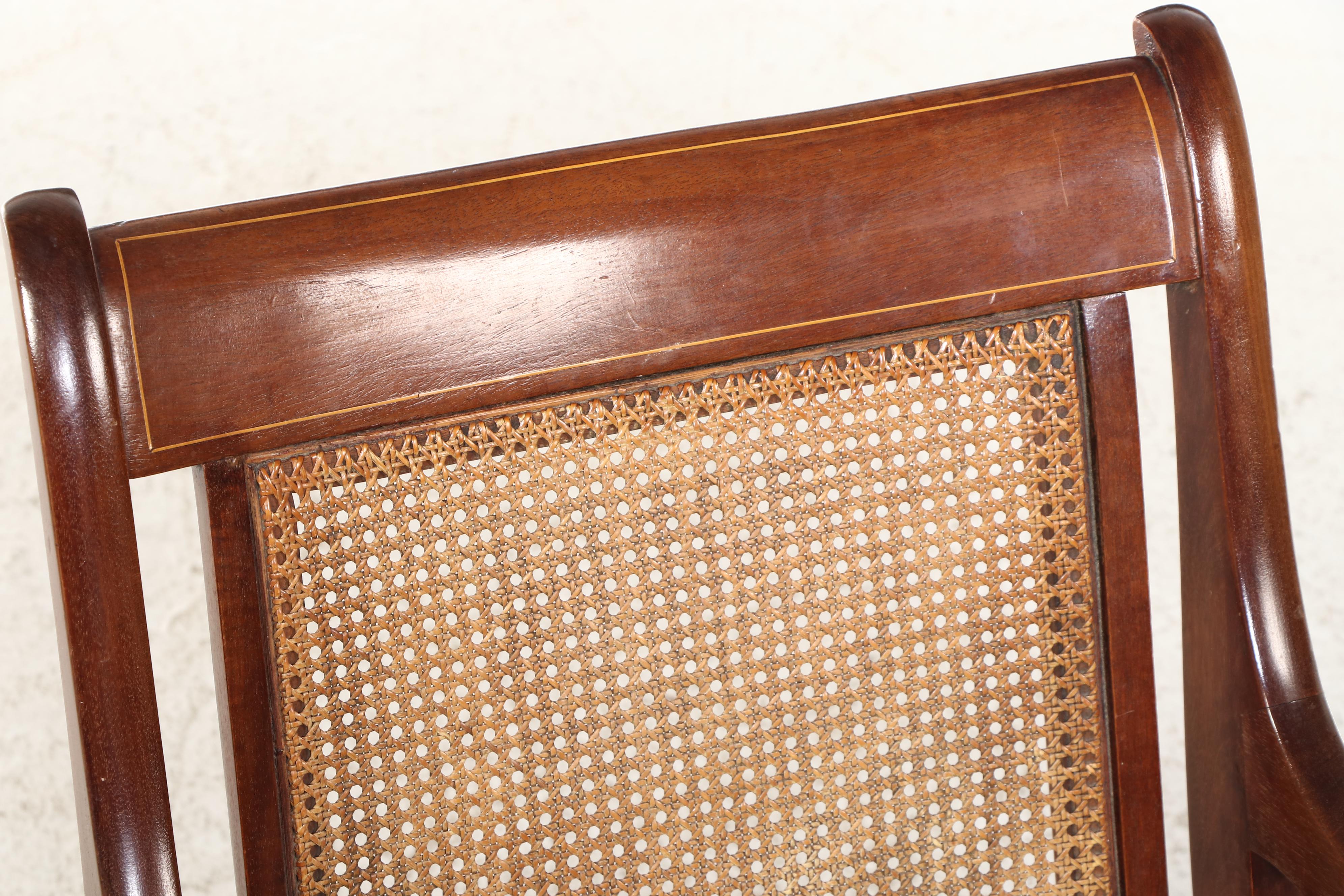 Michigan Chair Company Colonial Revival Mahogany, String-Inlaid, & Caned Rocker