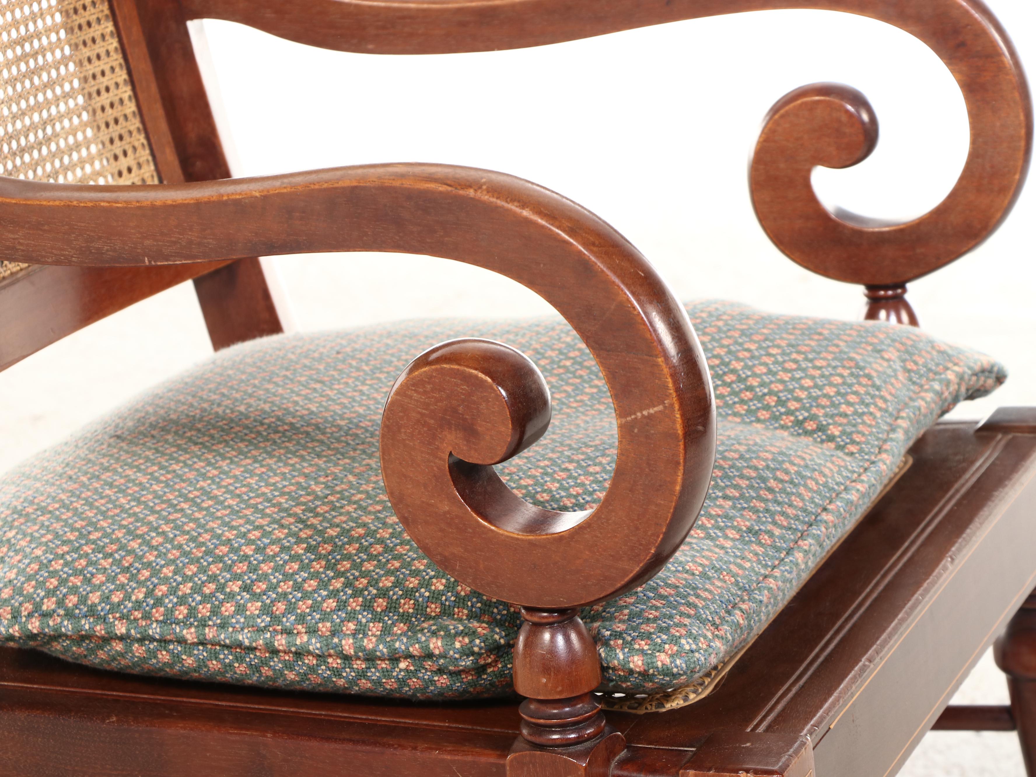 Michigan Chair Company Colonial Revival Mahogany, String-Inlaid, & Caned Rocker