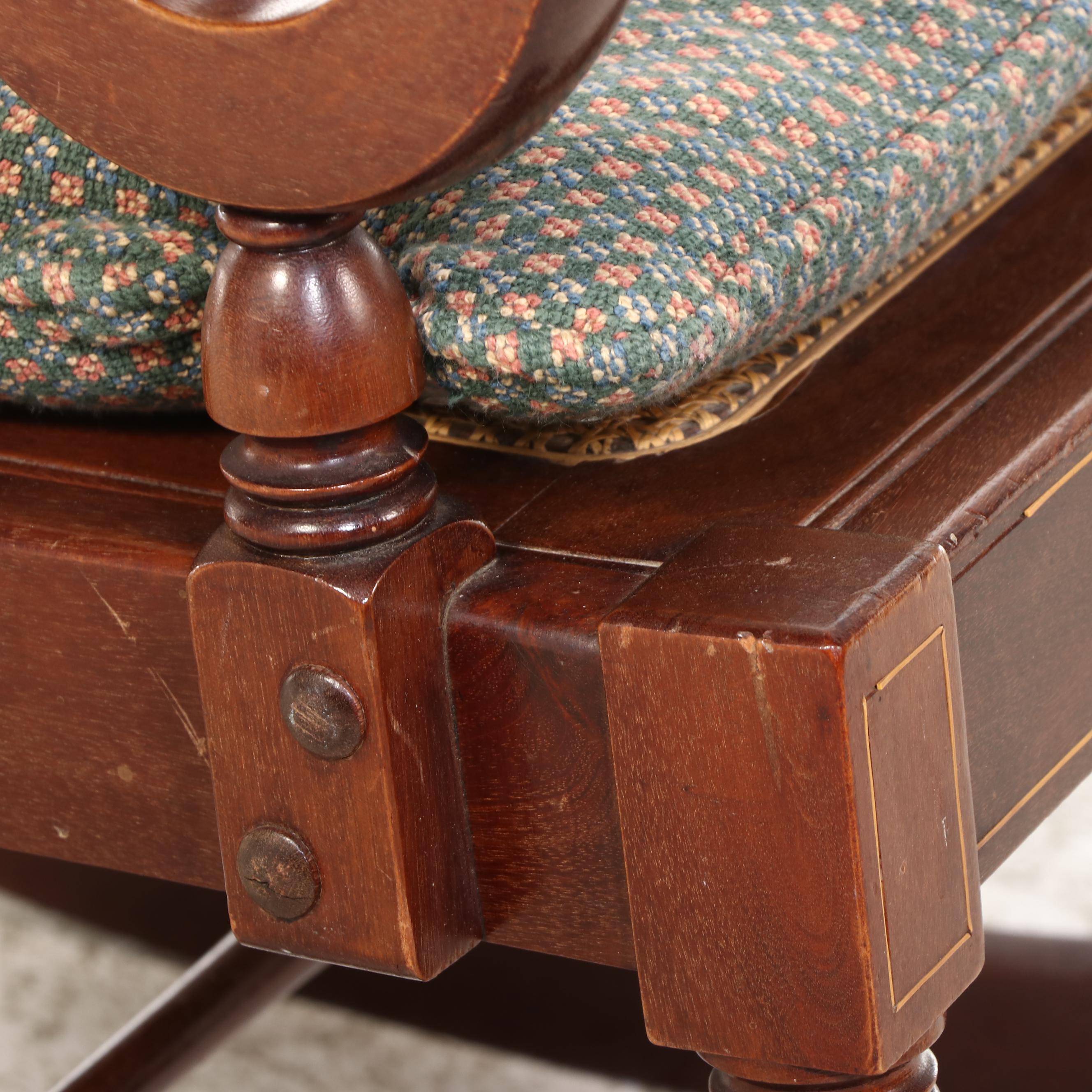 Michigan Chair Company Colonial Revival Mahogany, String-Inlaid, & Caned Rocker