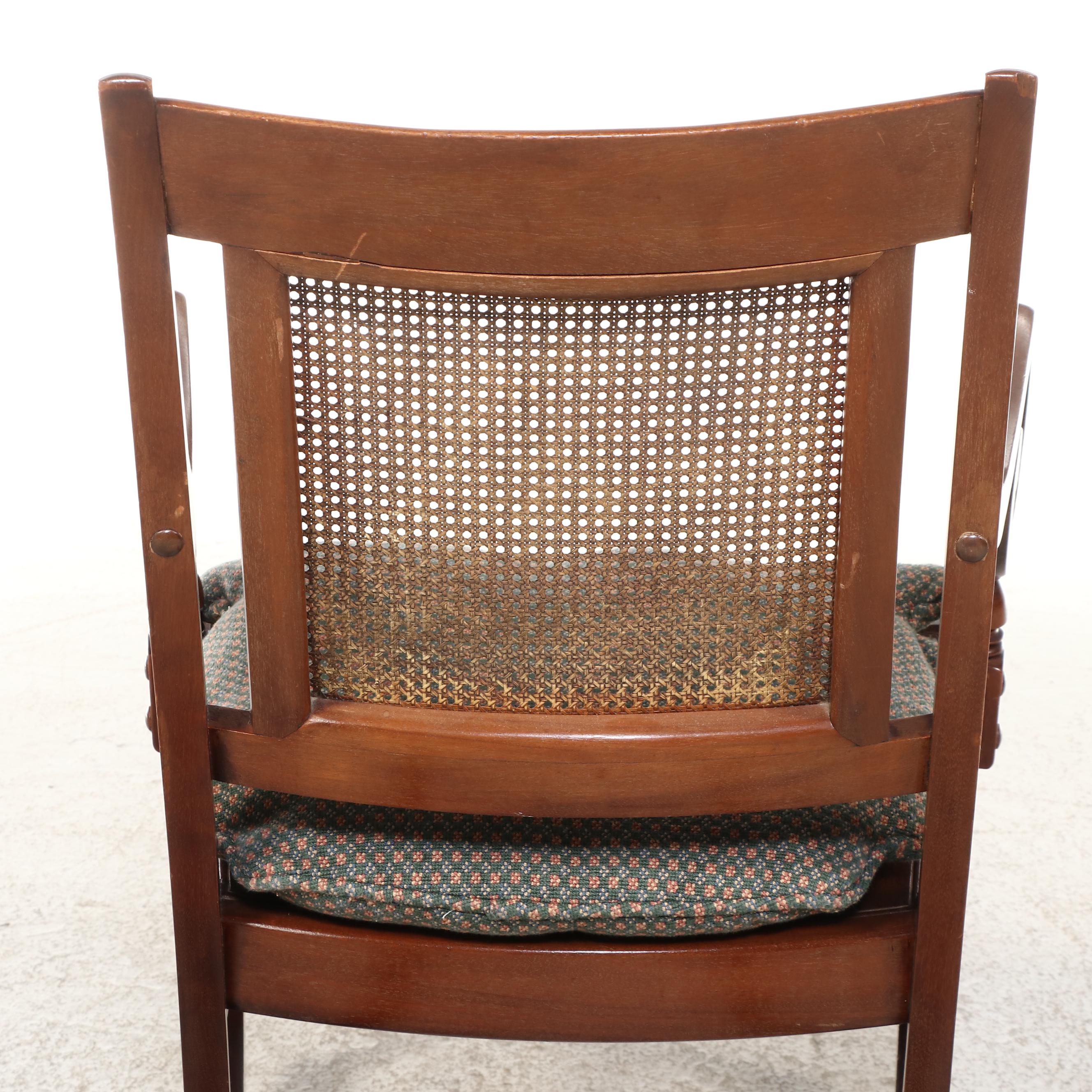 Michigan Chair Company Colonial Revival Mahogany, String-Inlaid, & Caned Rocker
