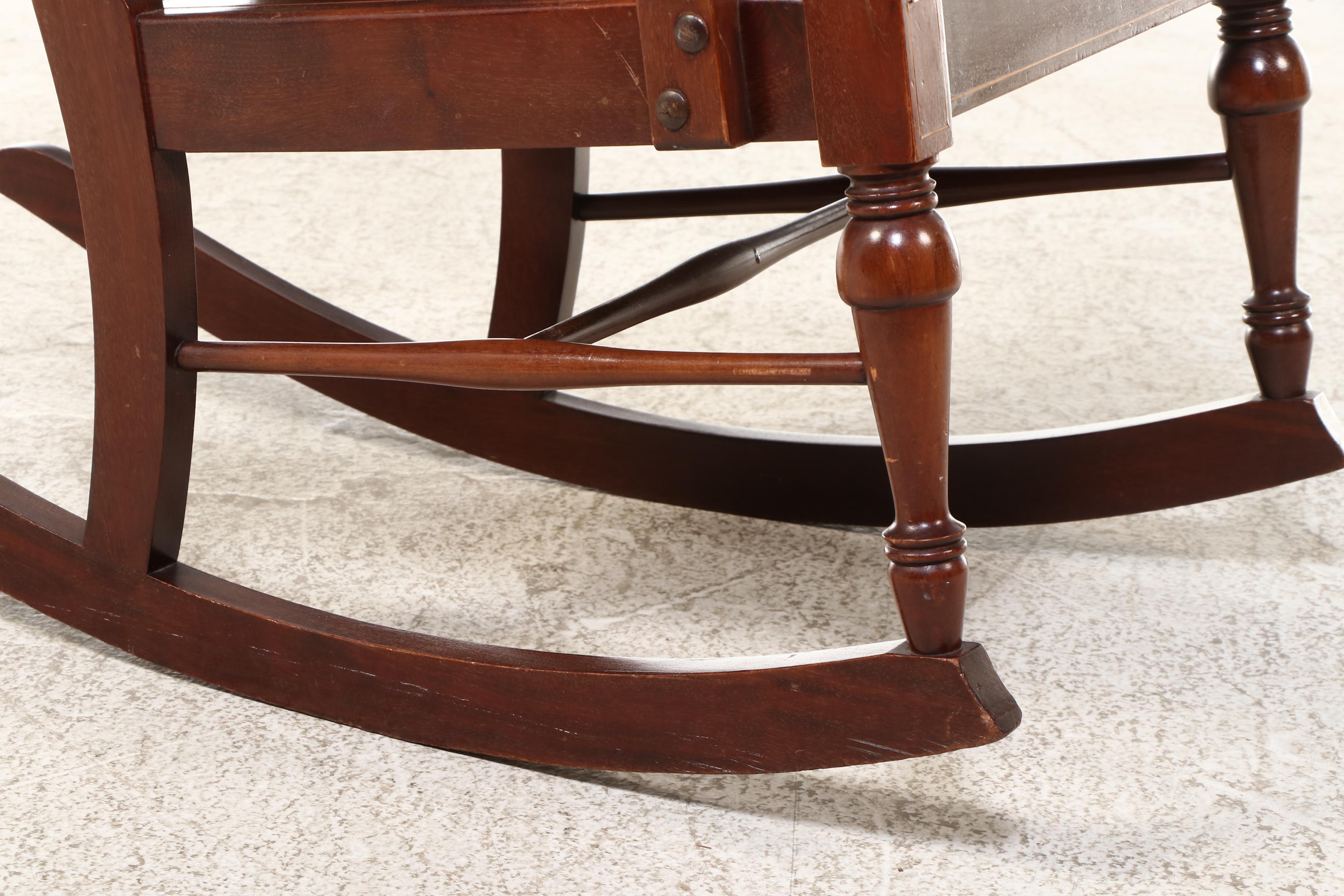 Michigan Chair Company Colonial Revival Mahogany, String-Inlaid, & Caned Rocker