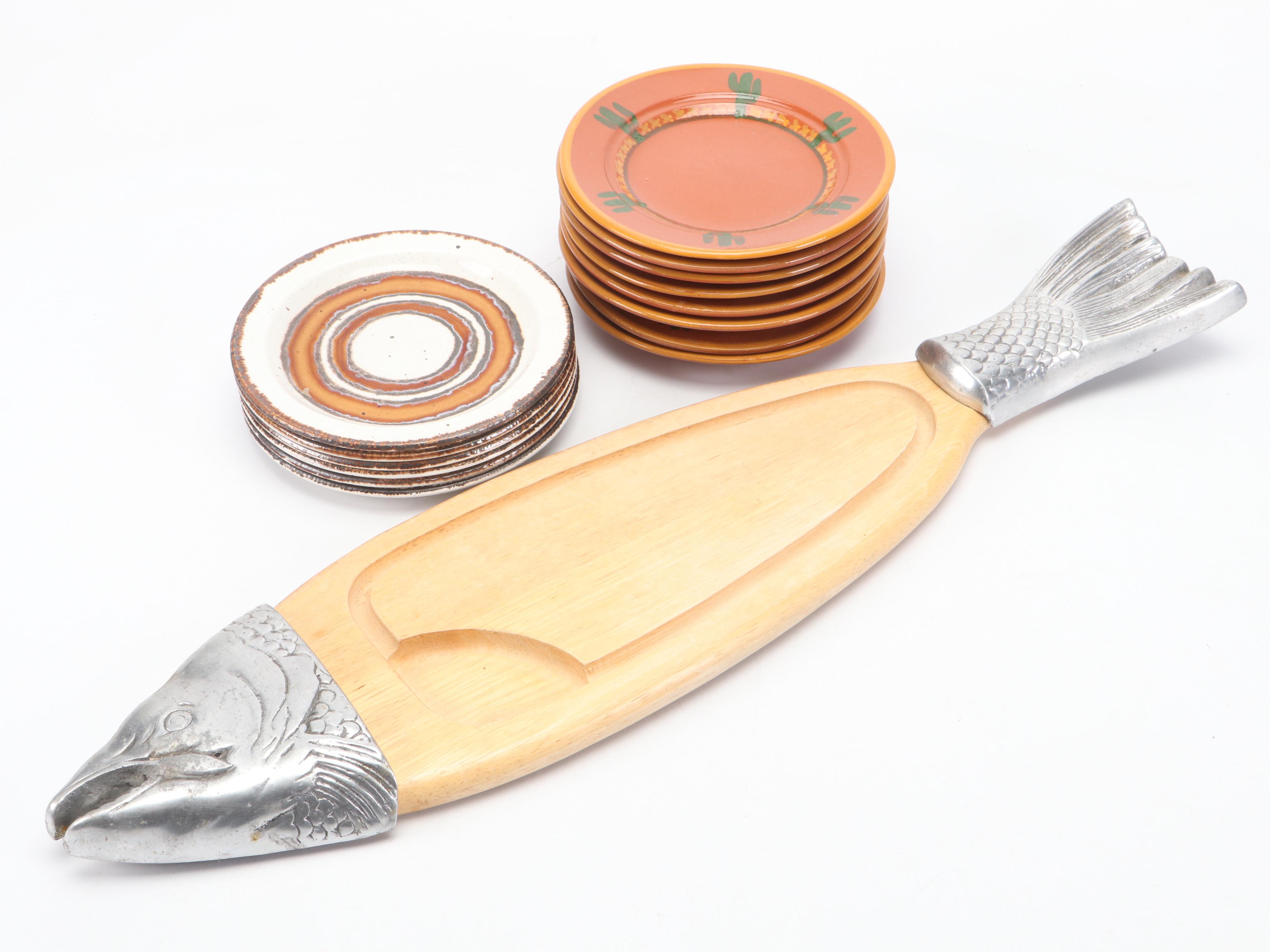 Midwinter "Earth" Stoneware Plates with More Dinnerware and Fish Board