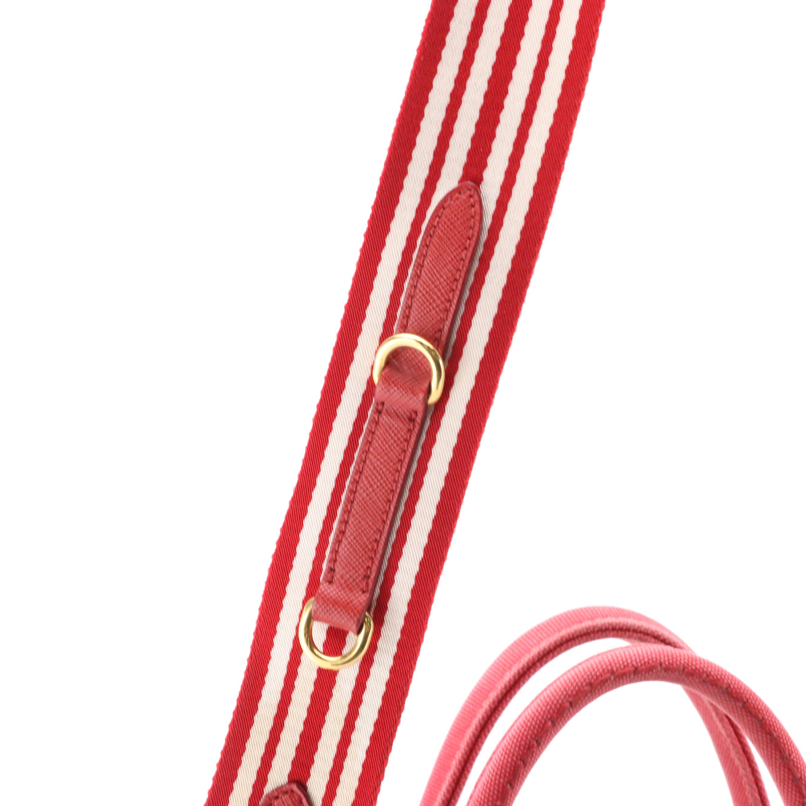 Prada Red Canvas Canapa Logo Two-Way Tote Bag with Striped Strap