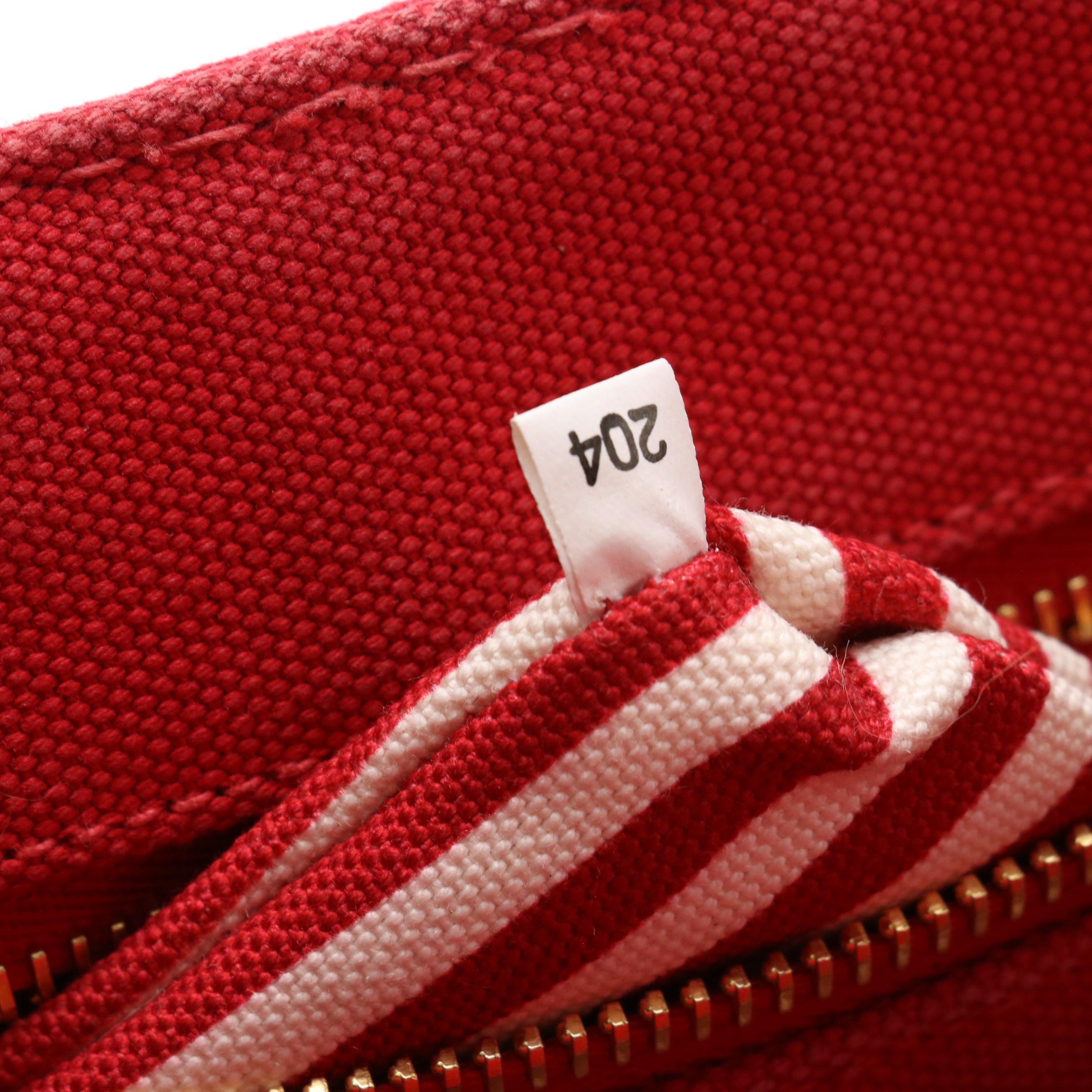 Prada Red Canvas Canapa Logo Two-Way Tote Bag with Striped Strap