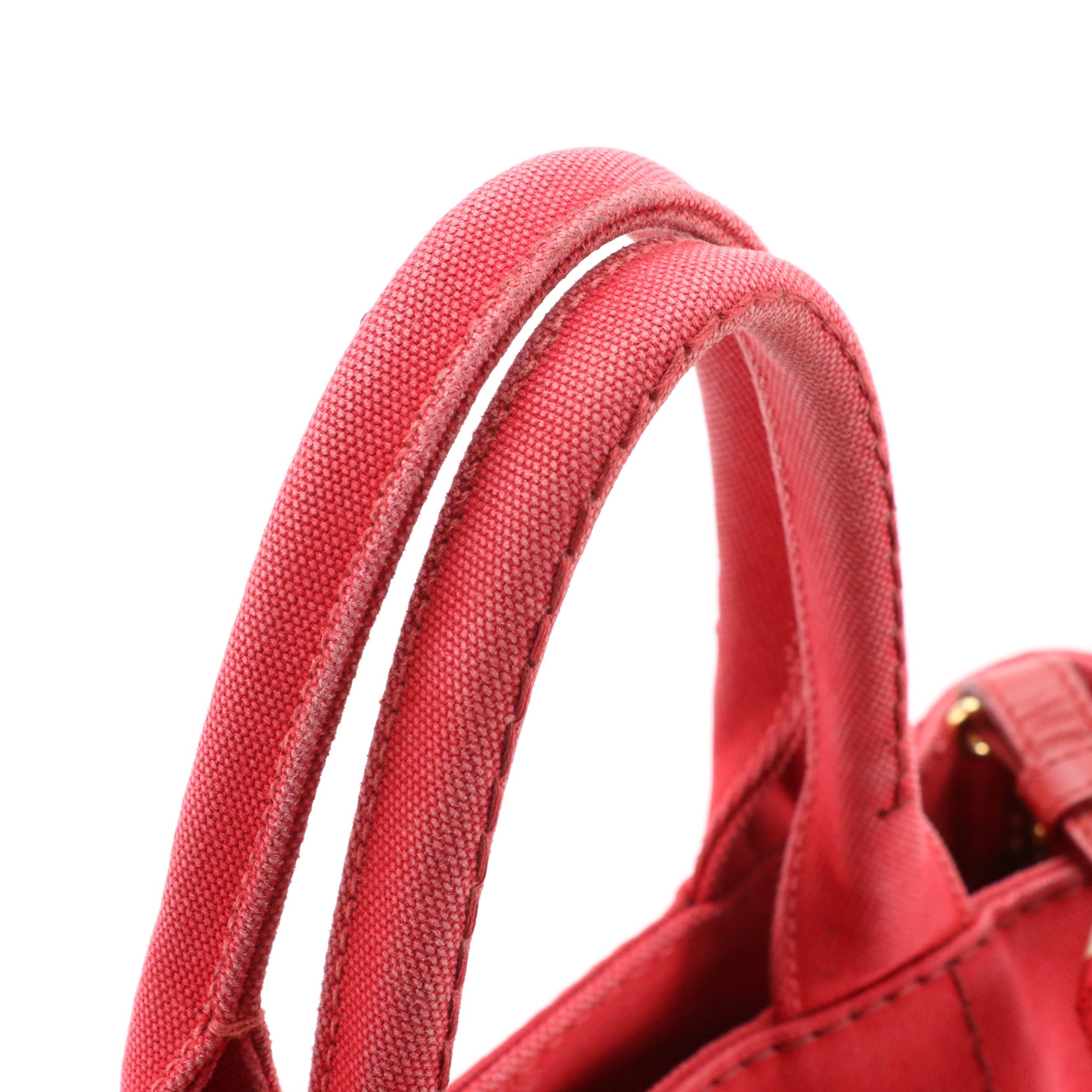 Prada Red Canvas Canapa Logo Two-Way Tote Bag with Striped Strap