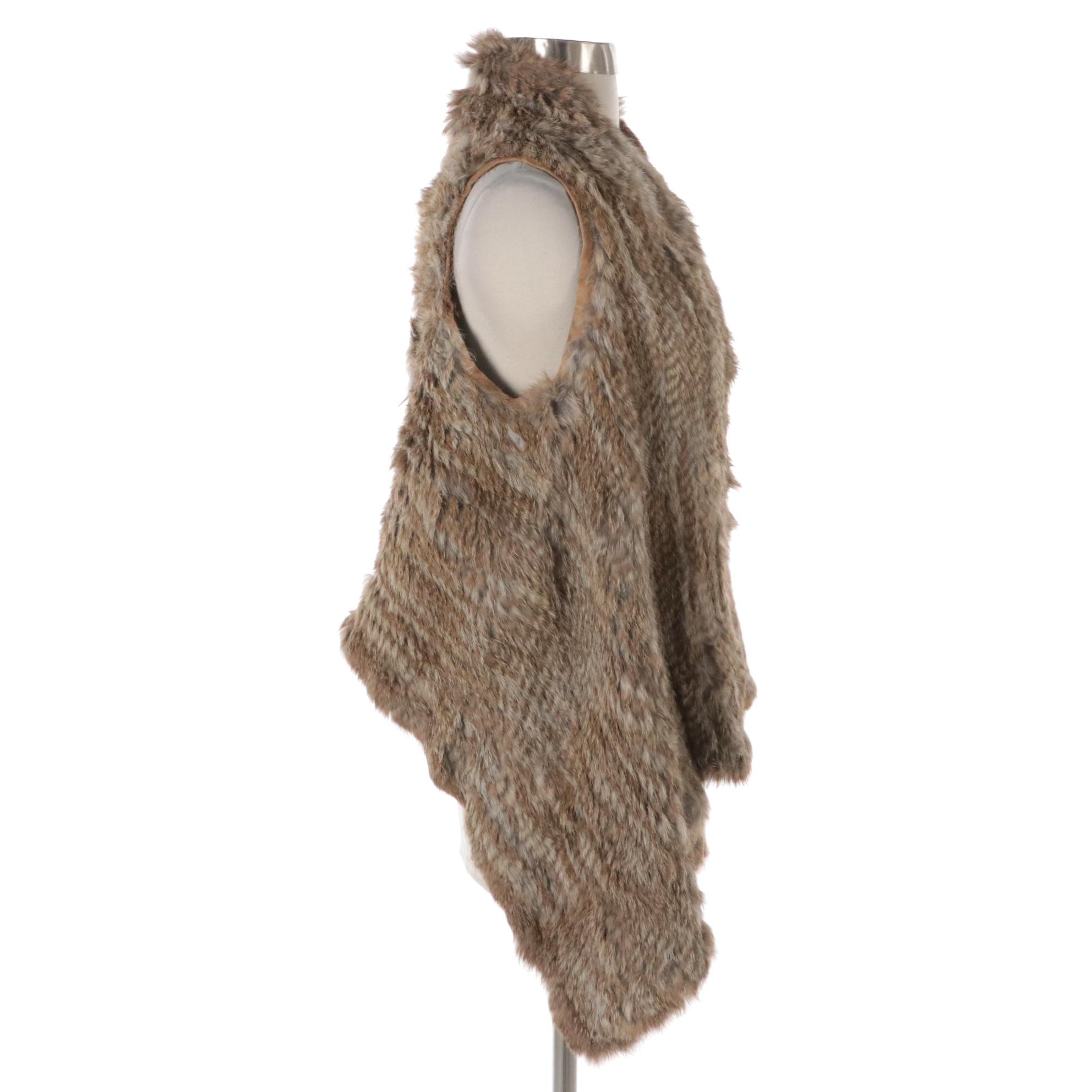 La Rok Luxe Knit Rabbit Fur Poncho Style Vest