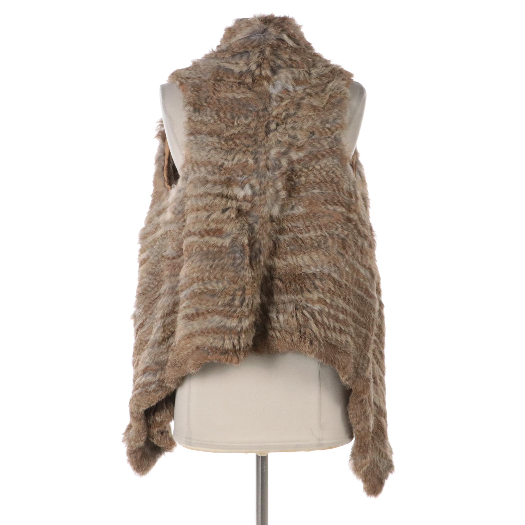La Rok Luxe Knit Rabbit Fur Poncho Style Vest