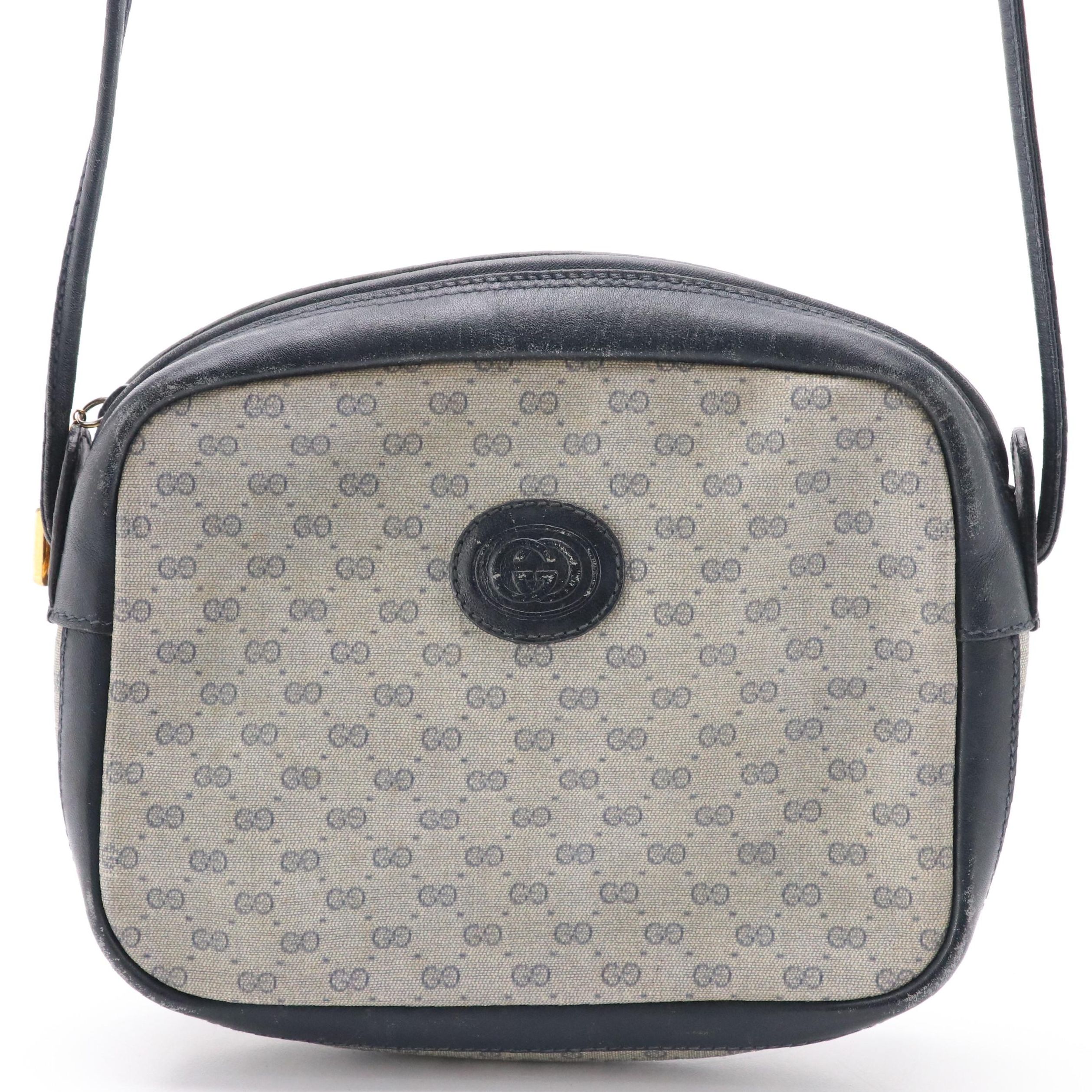 Gucci Vintage Zippered Crossbody Bag in Micro GG Supreme Canvas and Navy Leather