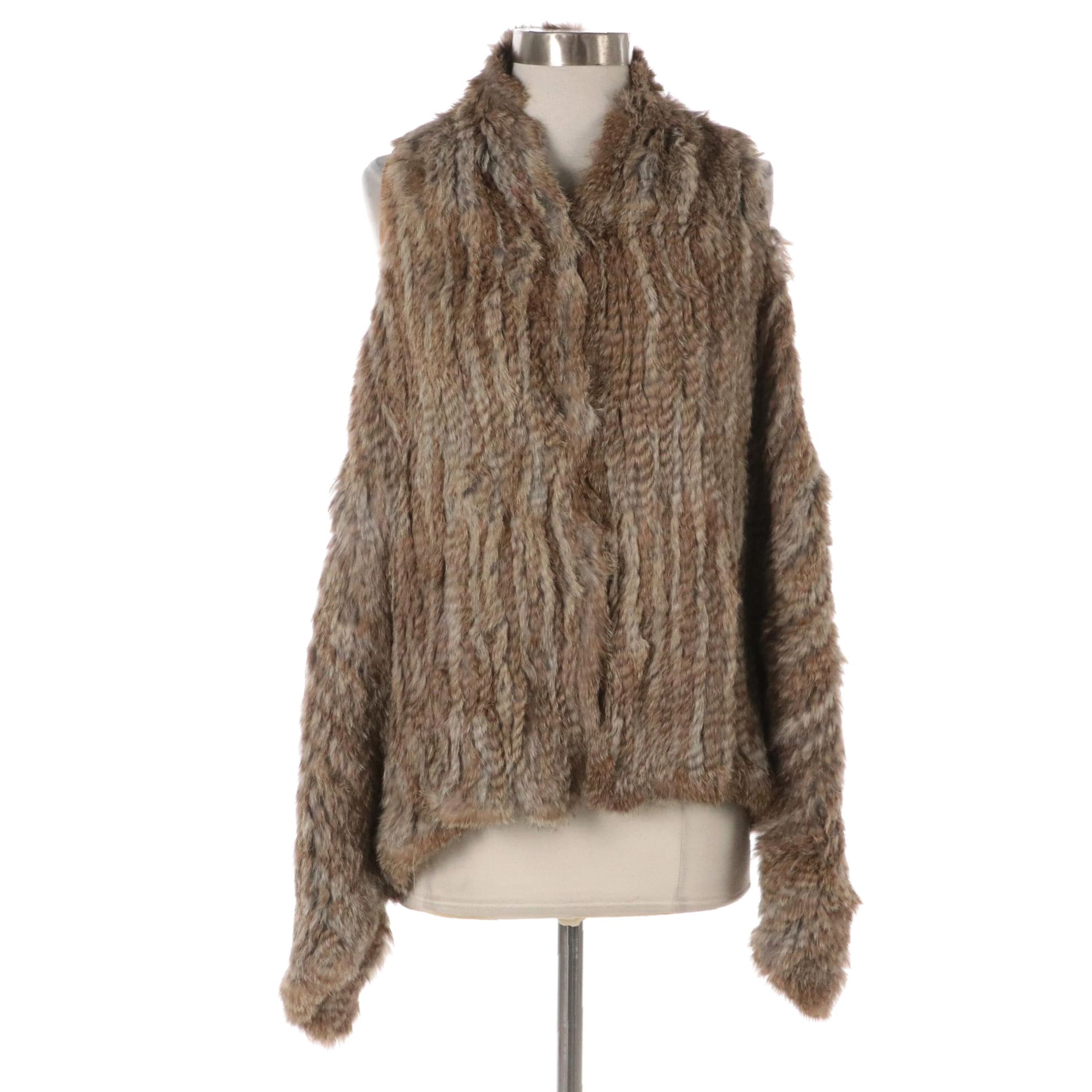 La Rok Luxe Knit Rabbit Fur Poncho Style Vest