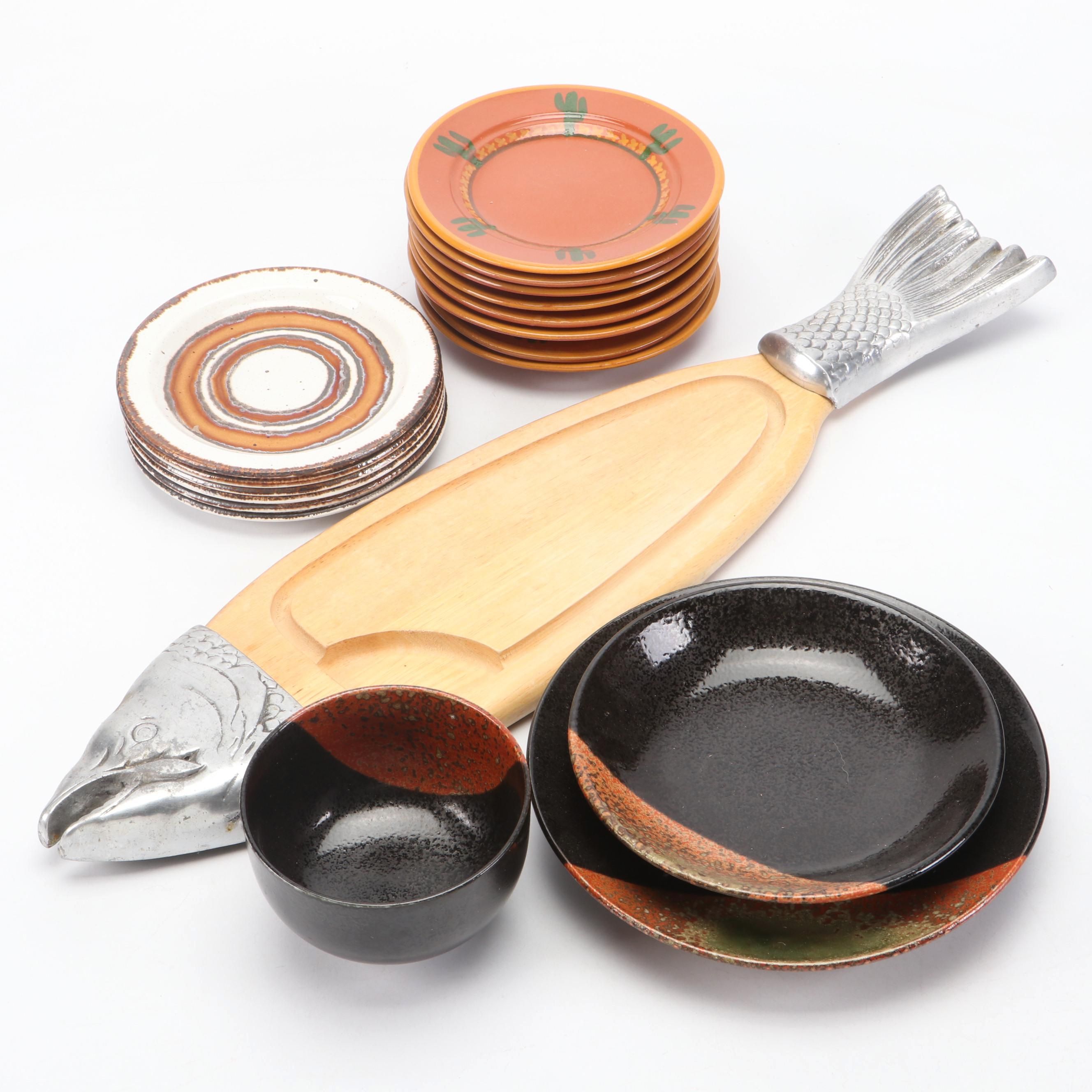 Midwinter "Earth" Stoneware Plates with More Dinnerware and Fish Board