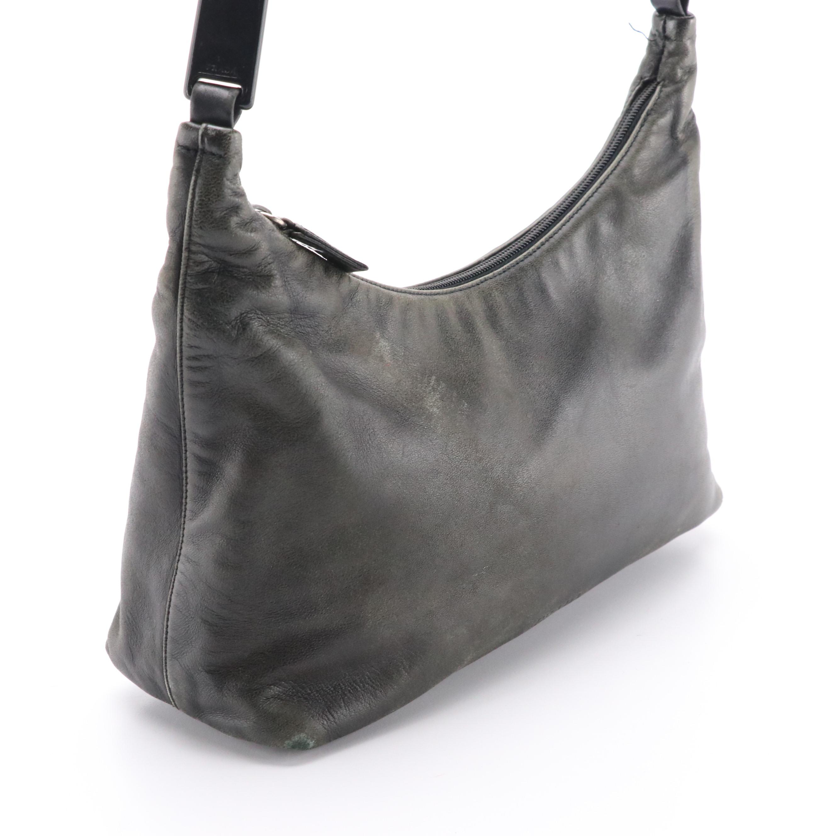 Prada Shoulder Bag in Black Calfskin Leather with Black Resin Arc Handle