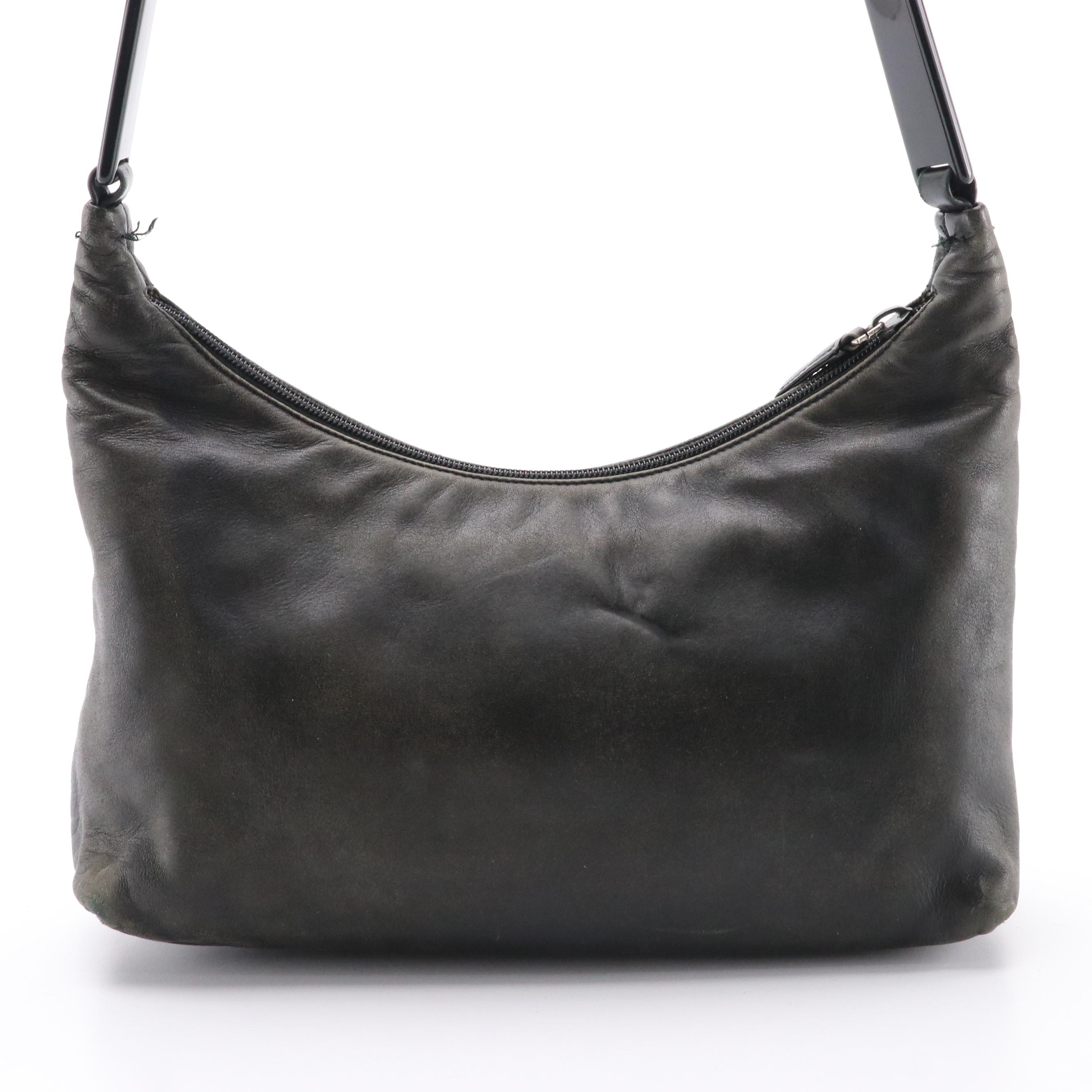 Prada Shoulder Bag in Black Calfskin Leather with Black Resin Arc Handle