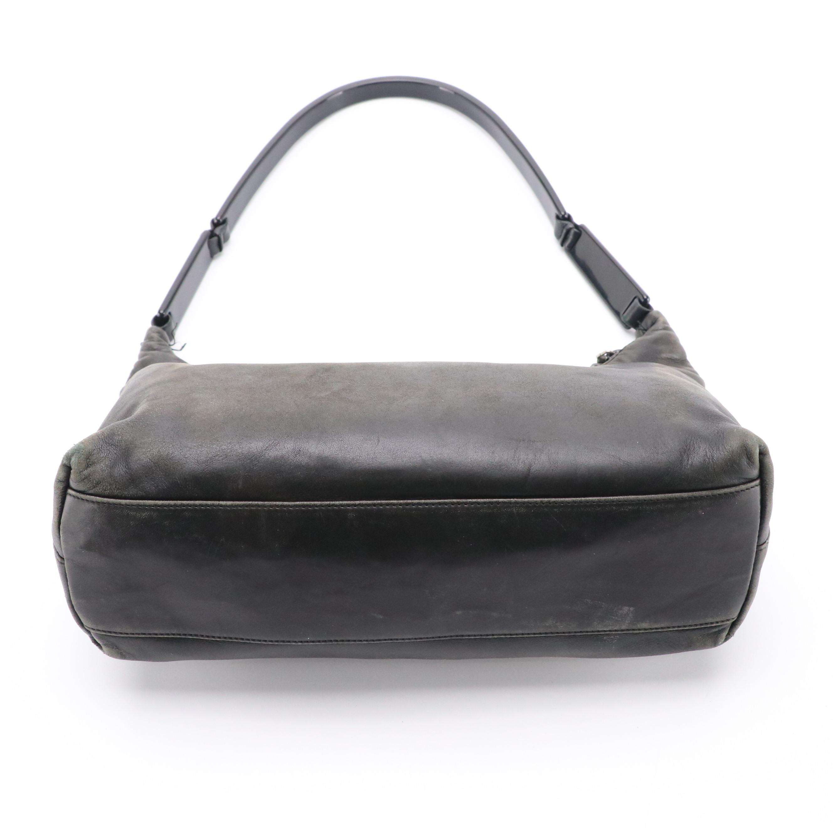 Prada Shoulder Bag in Black Calfskin Leather with Black Resin Arc Handle