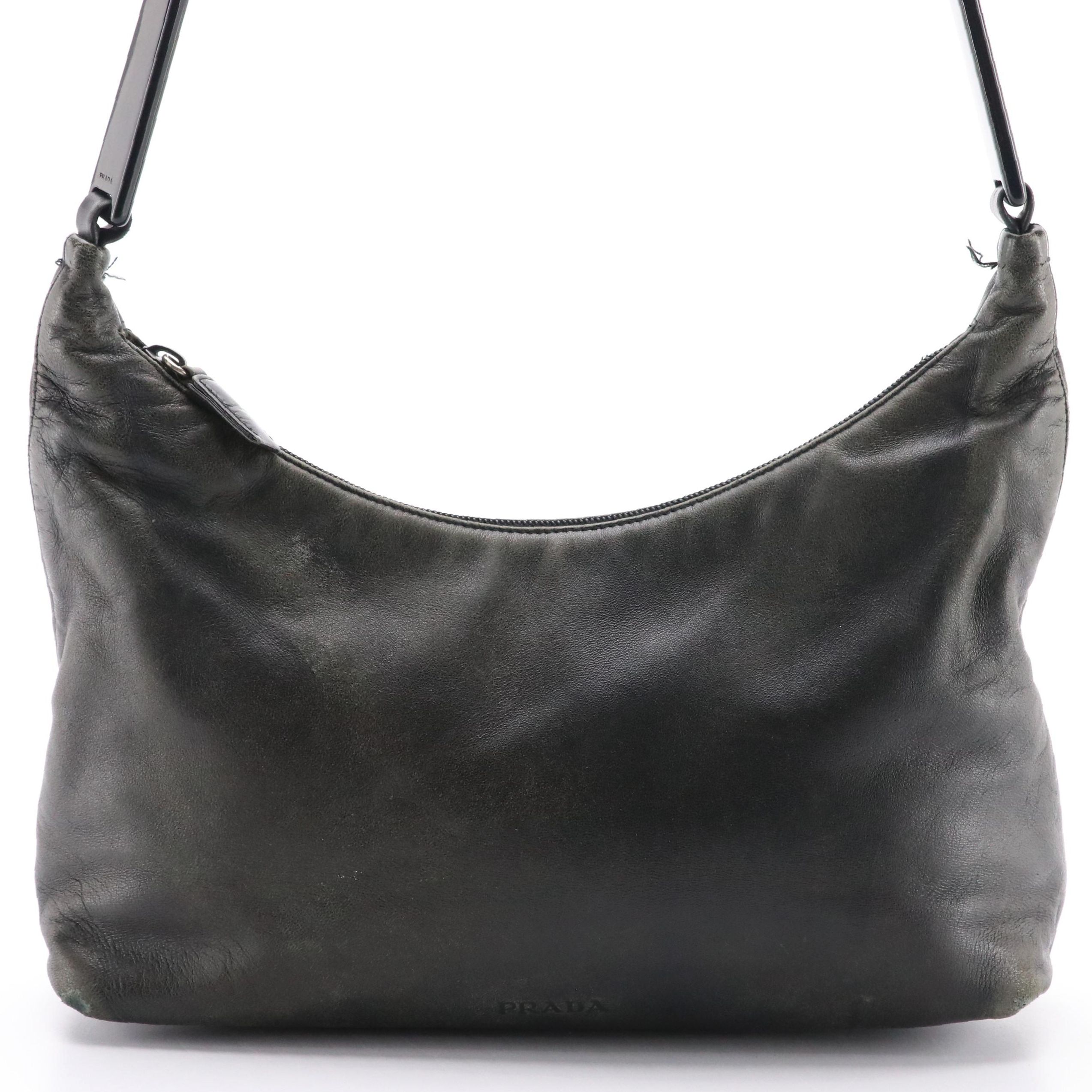 Prada Shoulder Bag in Black Calfskin Leather with Black Resin Arc Handle