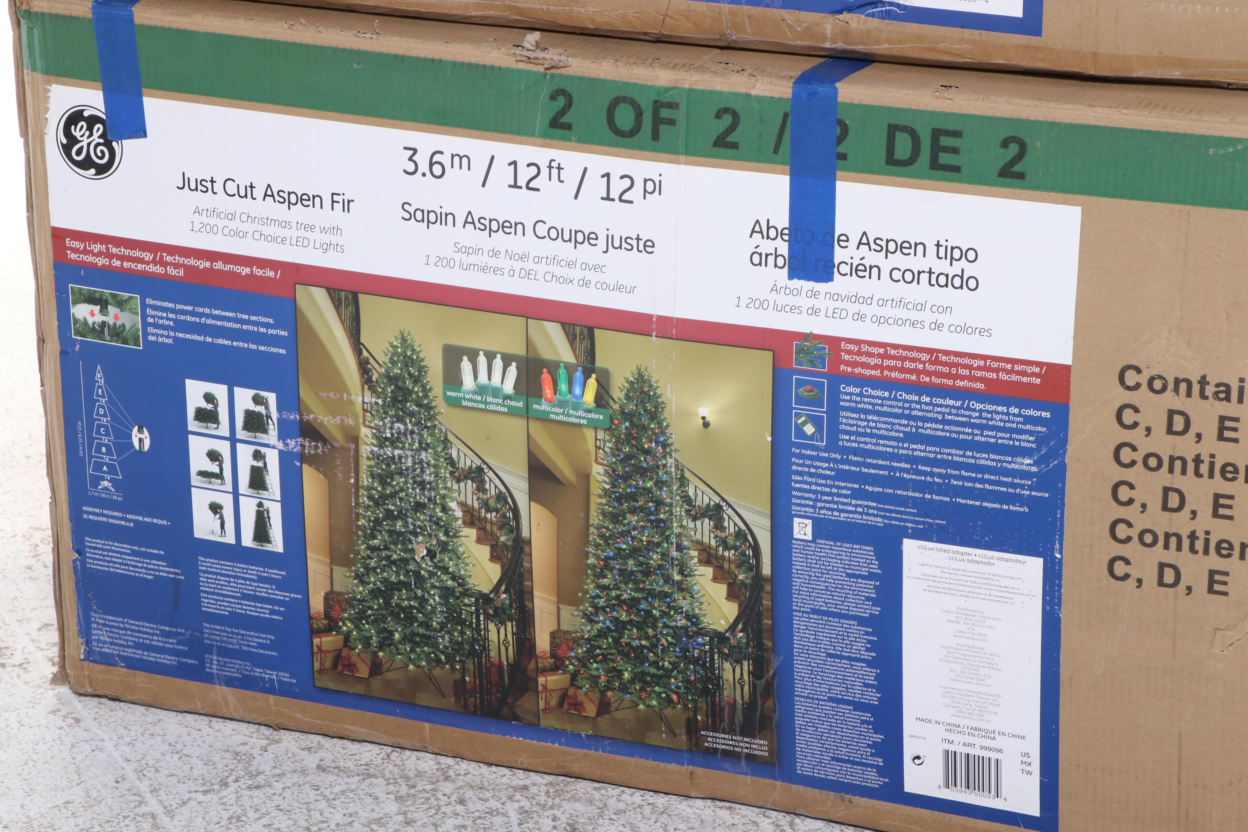 General Electric 12' Pre-Lit "Just Cut Aspen Fir" Artificial Christmas Tree