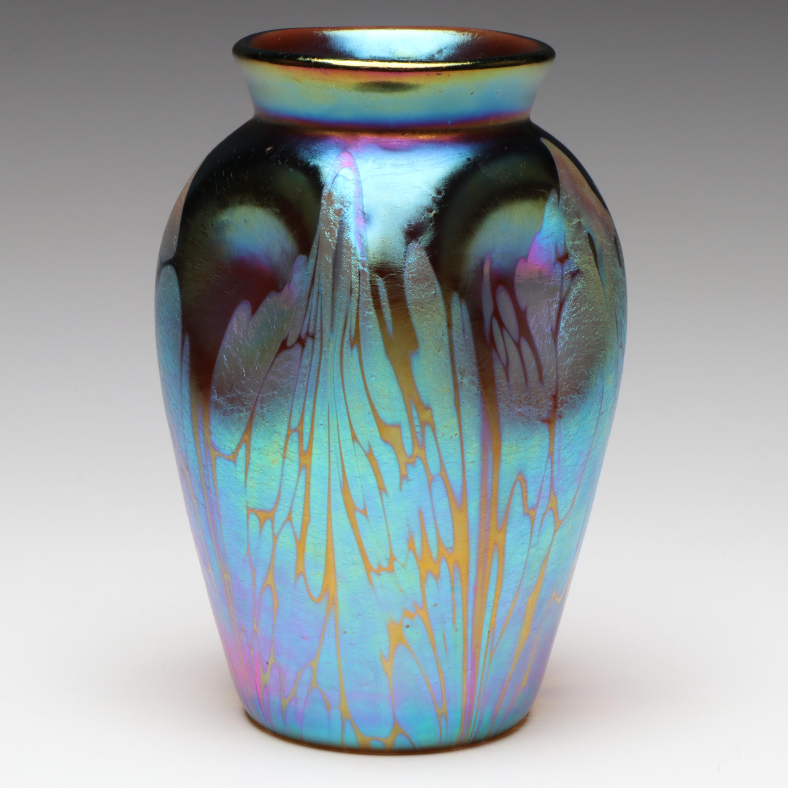 Loetz Secessionist Petrol Blue Iridescent Art Glass Vase