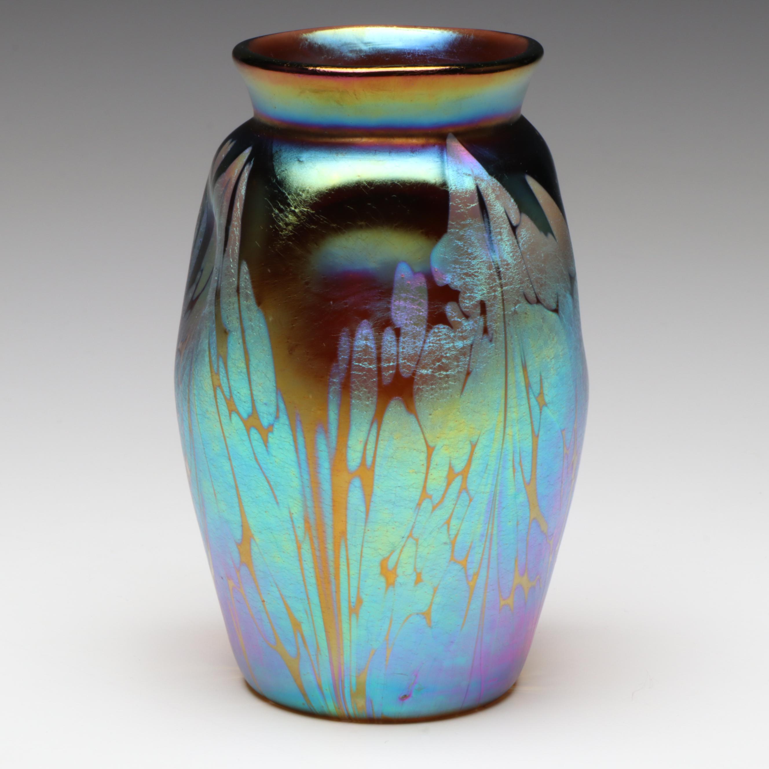 Loetz Secessionist Petrol Blue Iridescent Art Glass Vase