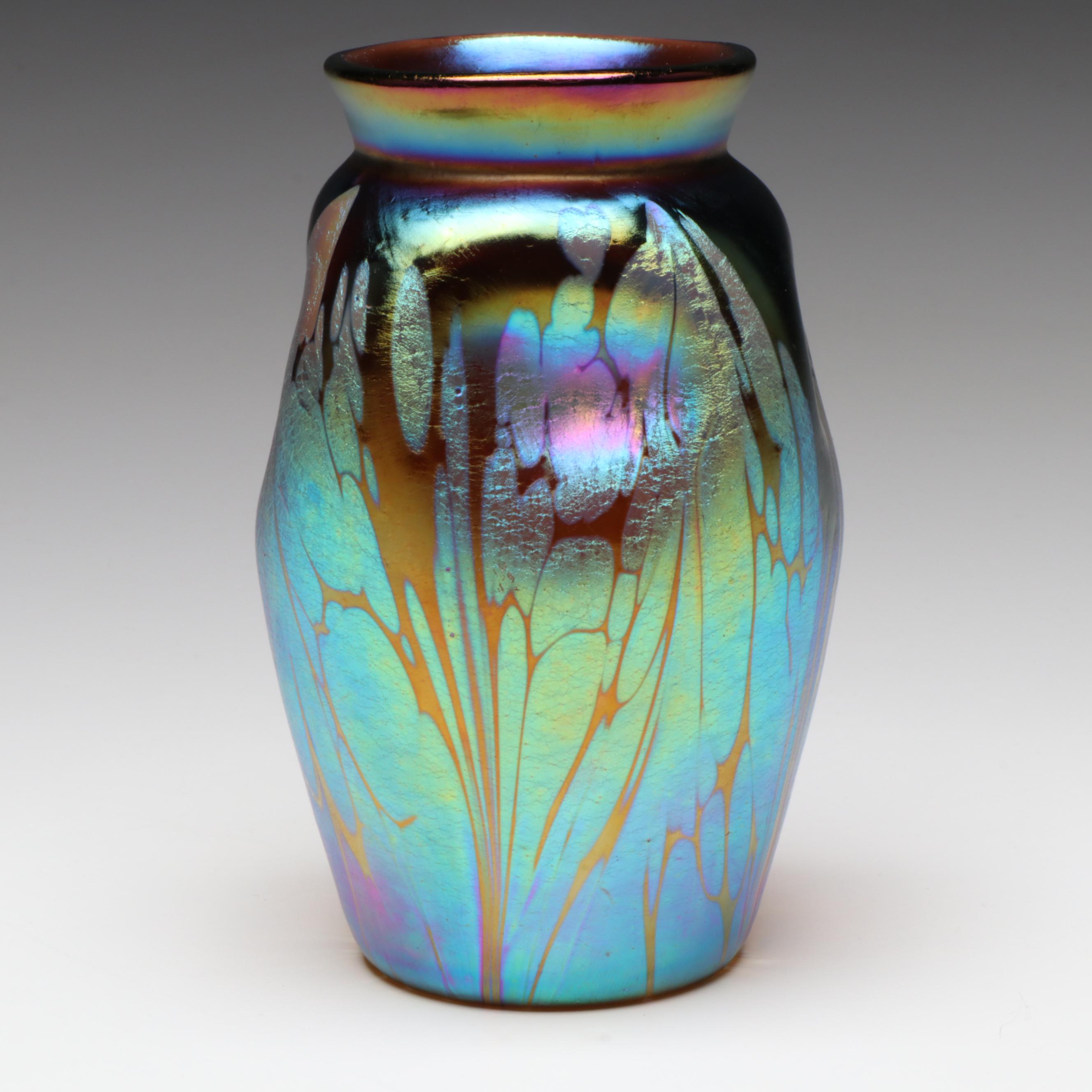 Loetz Secessionist Petrol Blue Iridescent Art Glass Vase