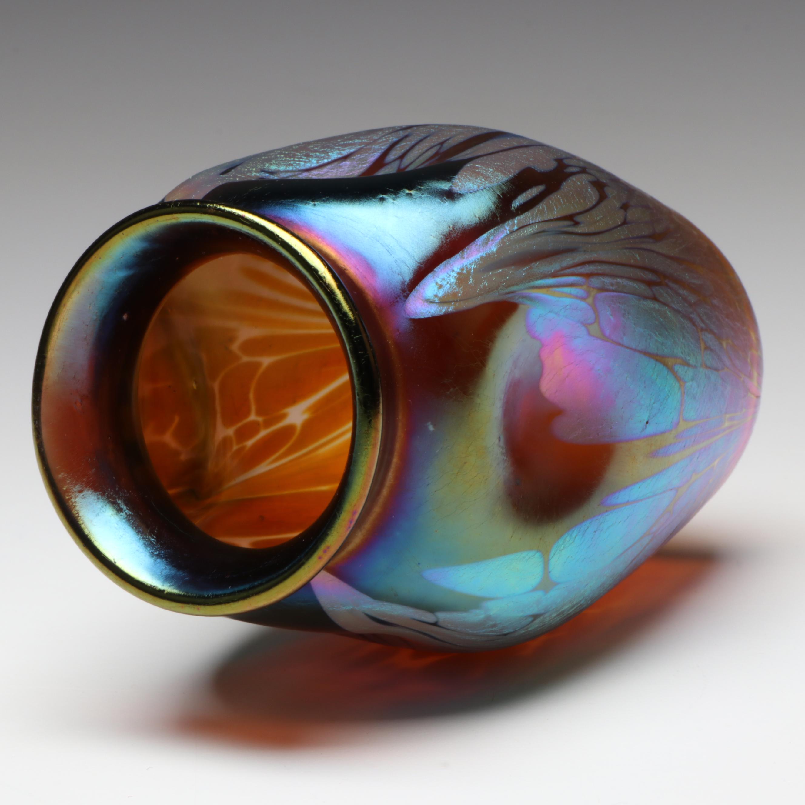 Loetz Secessionist Petrol Blue Iridescent Art Glass Vase