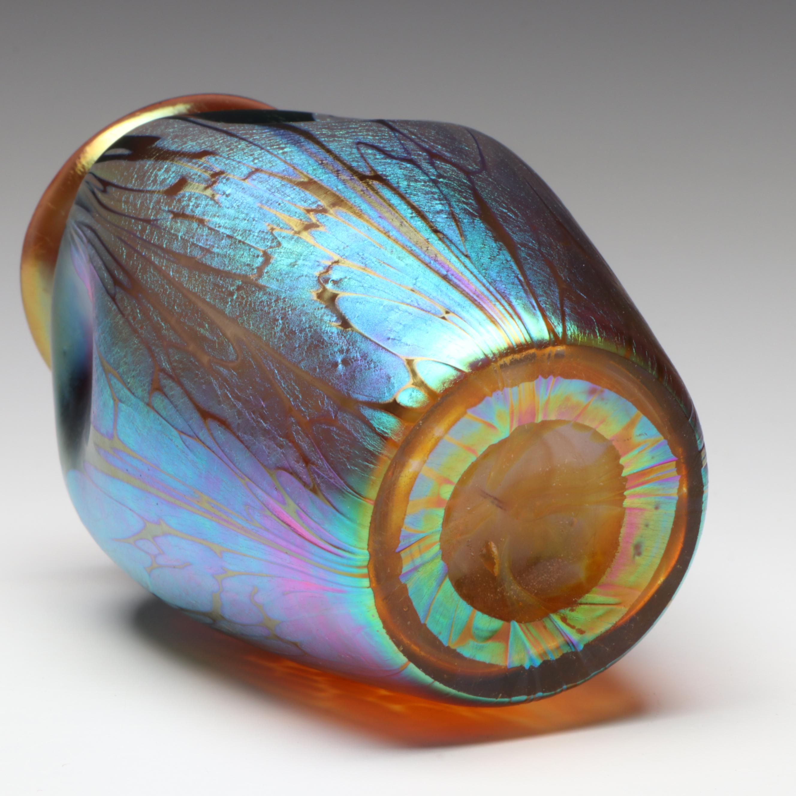 Loetz Secessionist Petrol Blue Iridescent Art Glass Vase