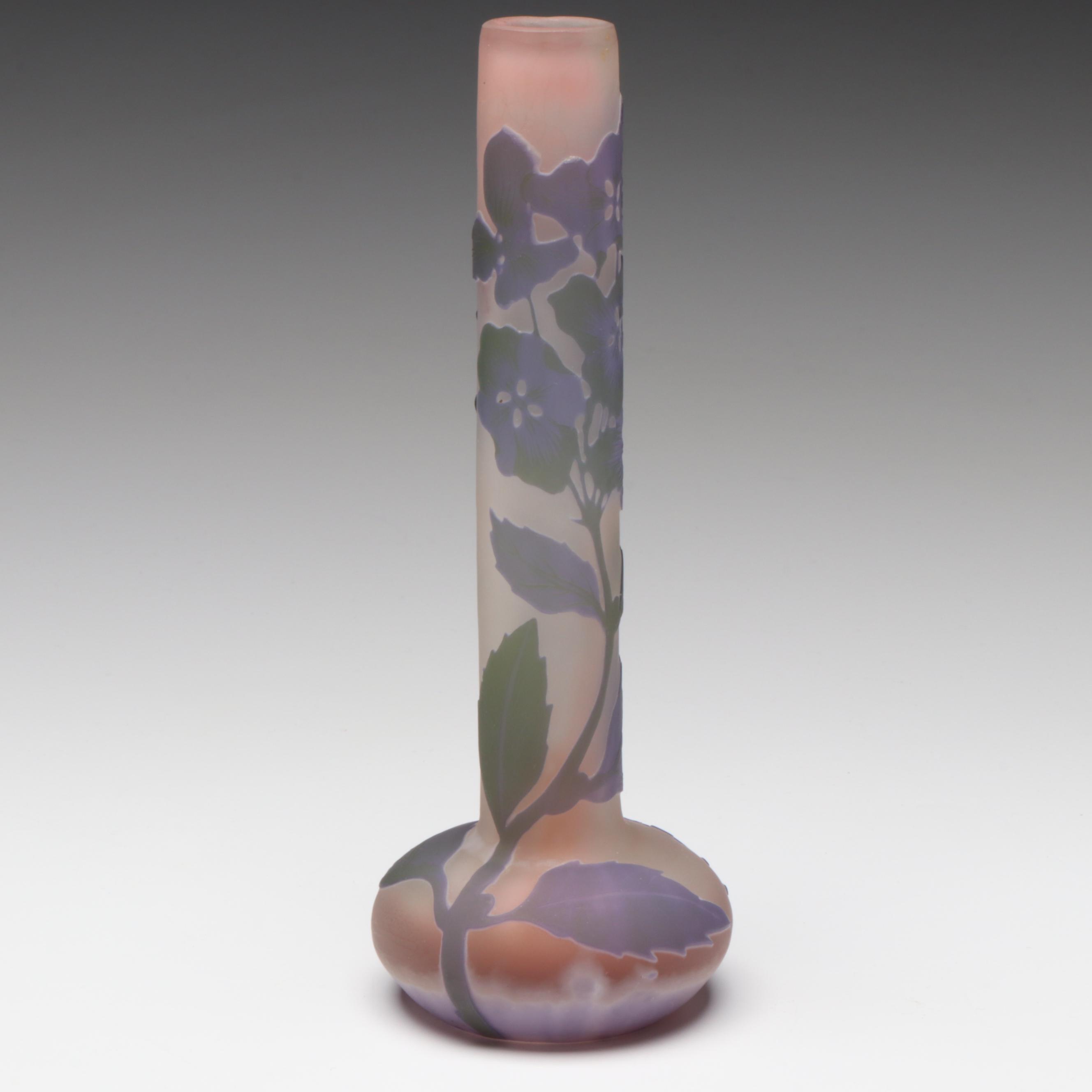 Émile Gallé Hydrangea Cameo Glass Vase, Early 20th Century