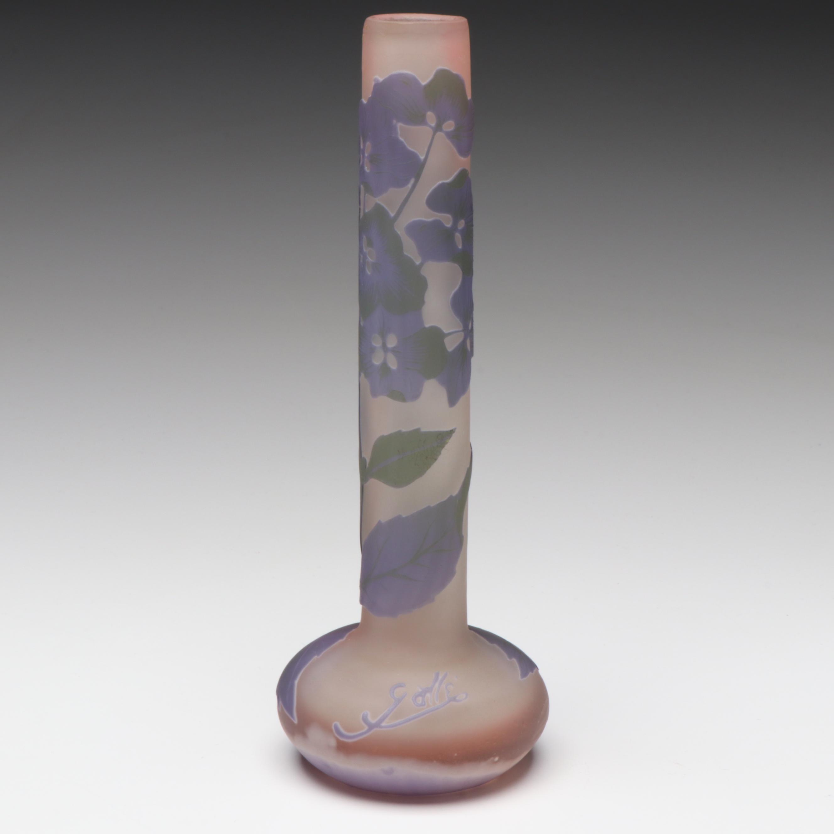 Émile Gallé Hydrangea Cameo Glass Vase, Early 20th Century