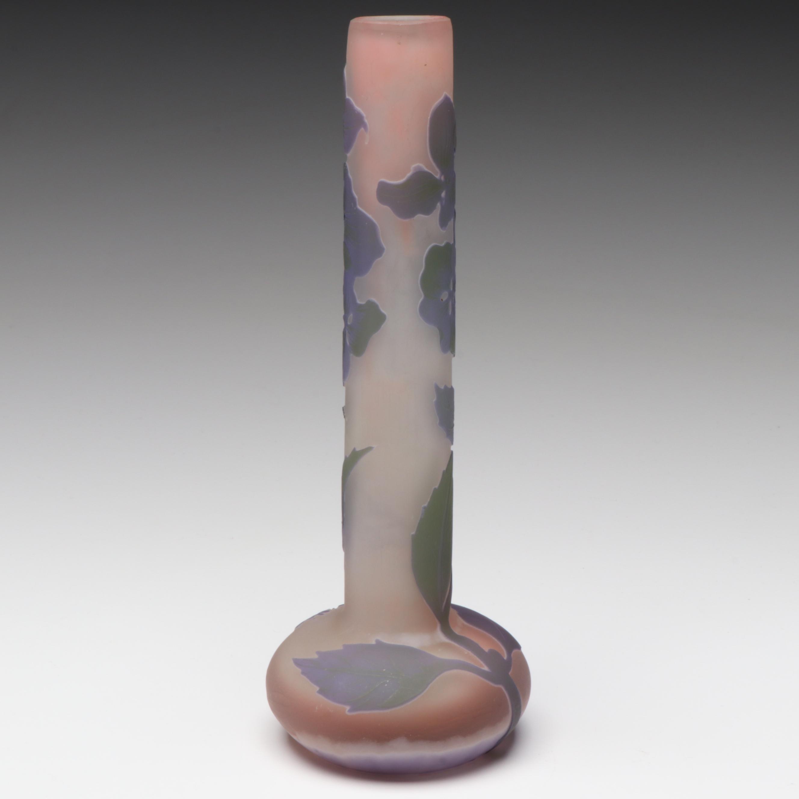 Émile Gallé Hydrangea Cameo Glass Vase, Early 20th Century